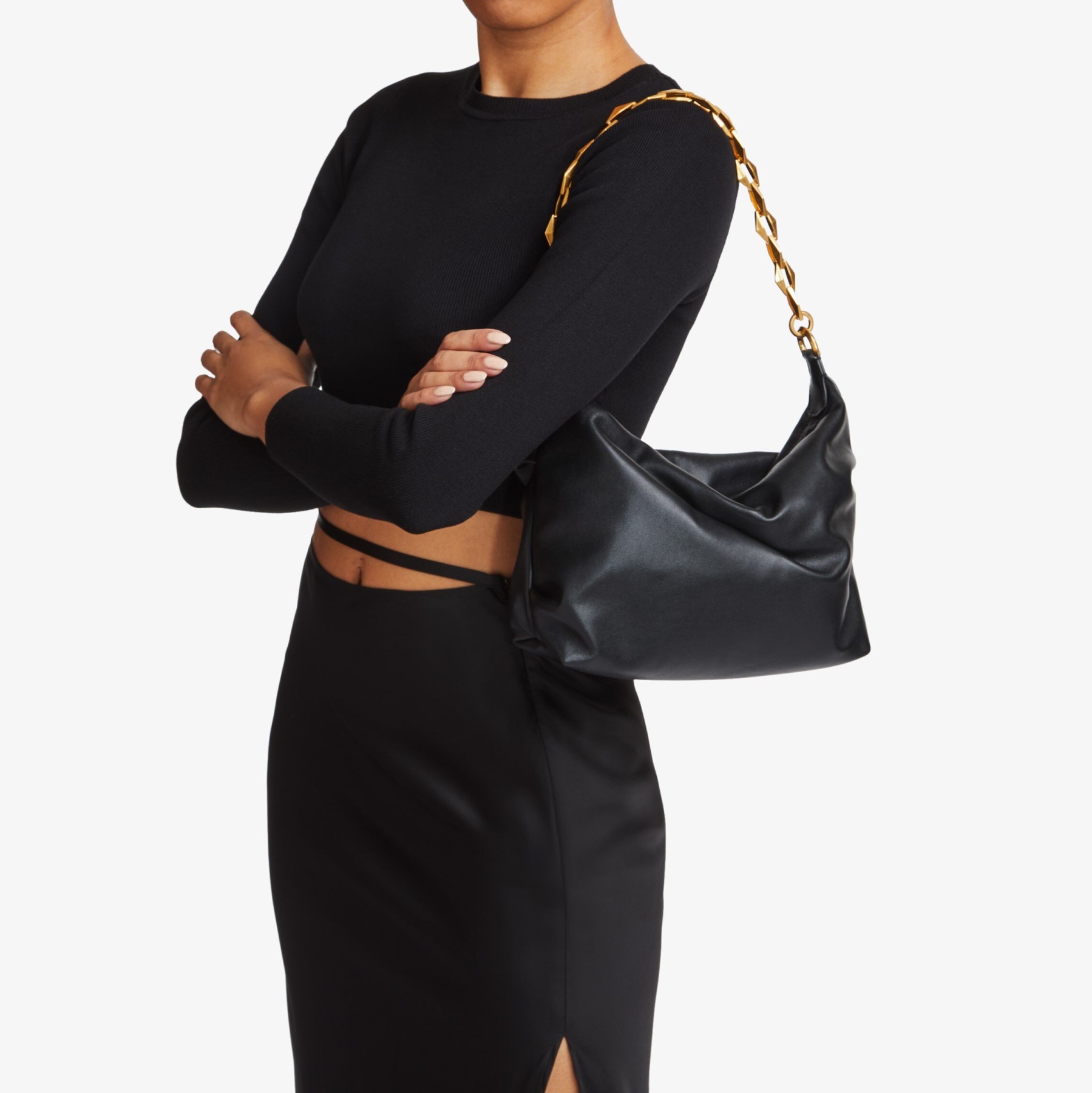 JIMMY CHOO Diamond Soft Hobo S Black Soft Calf Leather Hobo