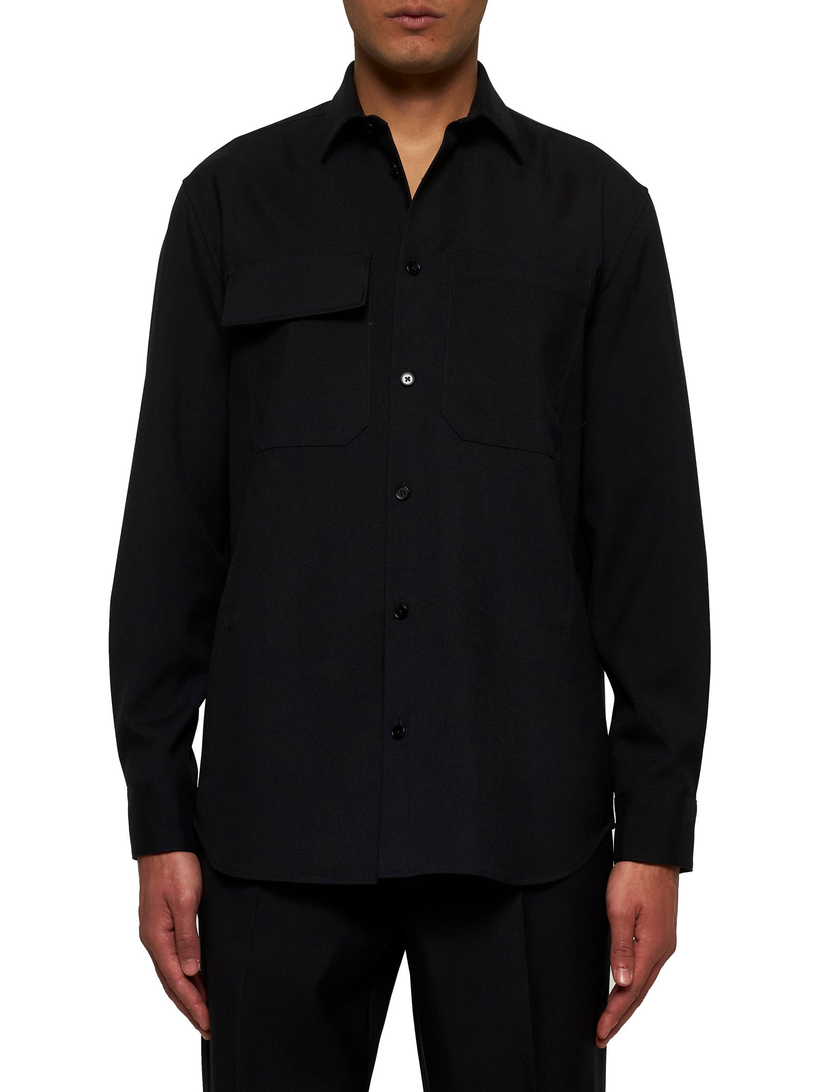 Blue wool gabardine shirt - 3