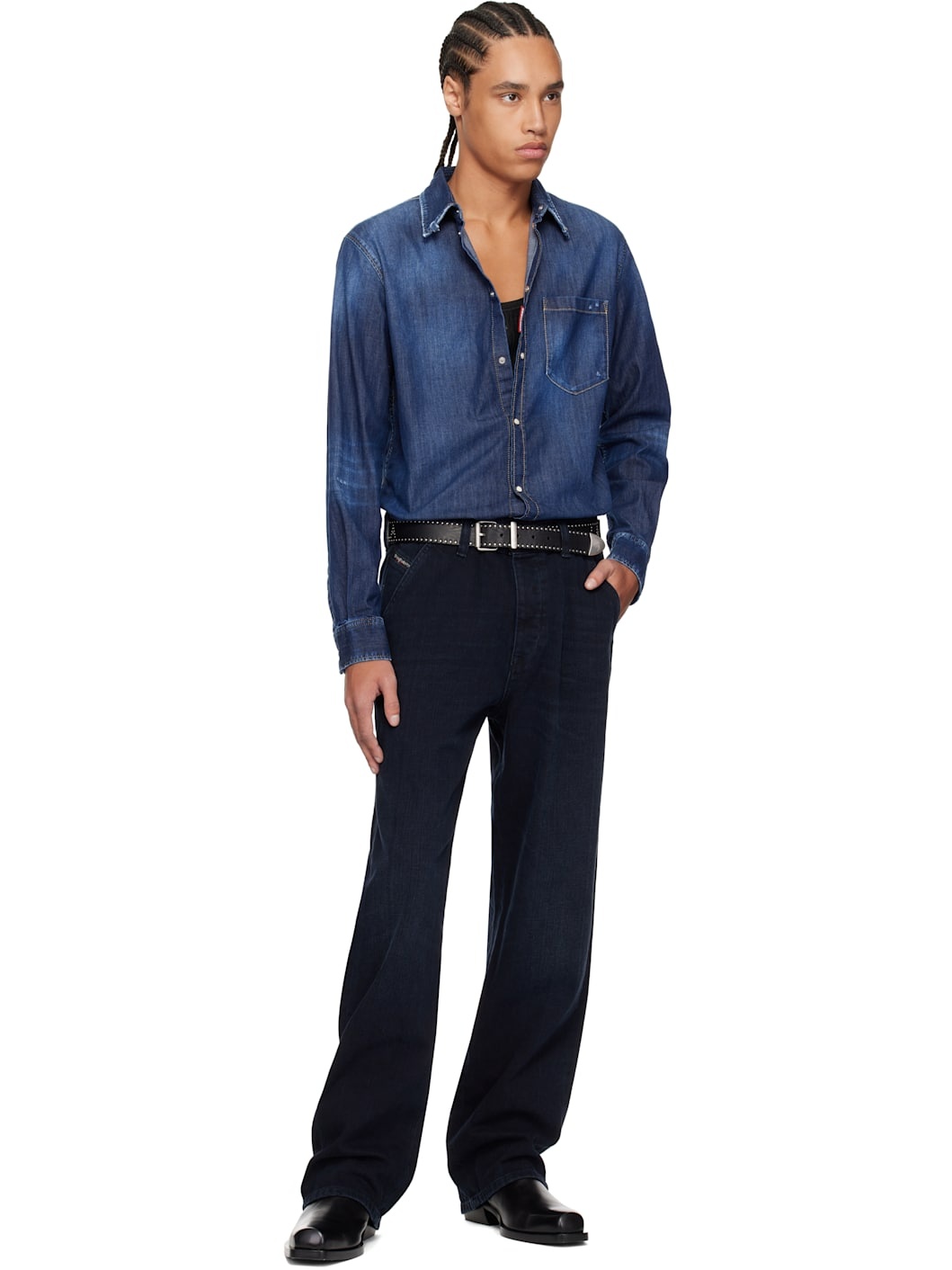 Blue Dark Wash Tab Denim Shirt - 5