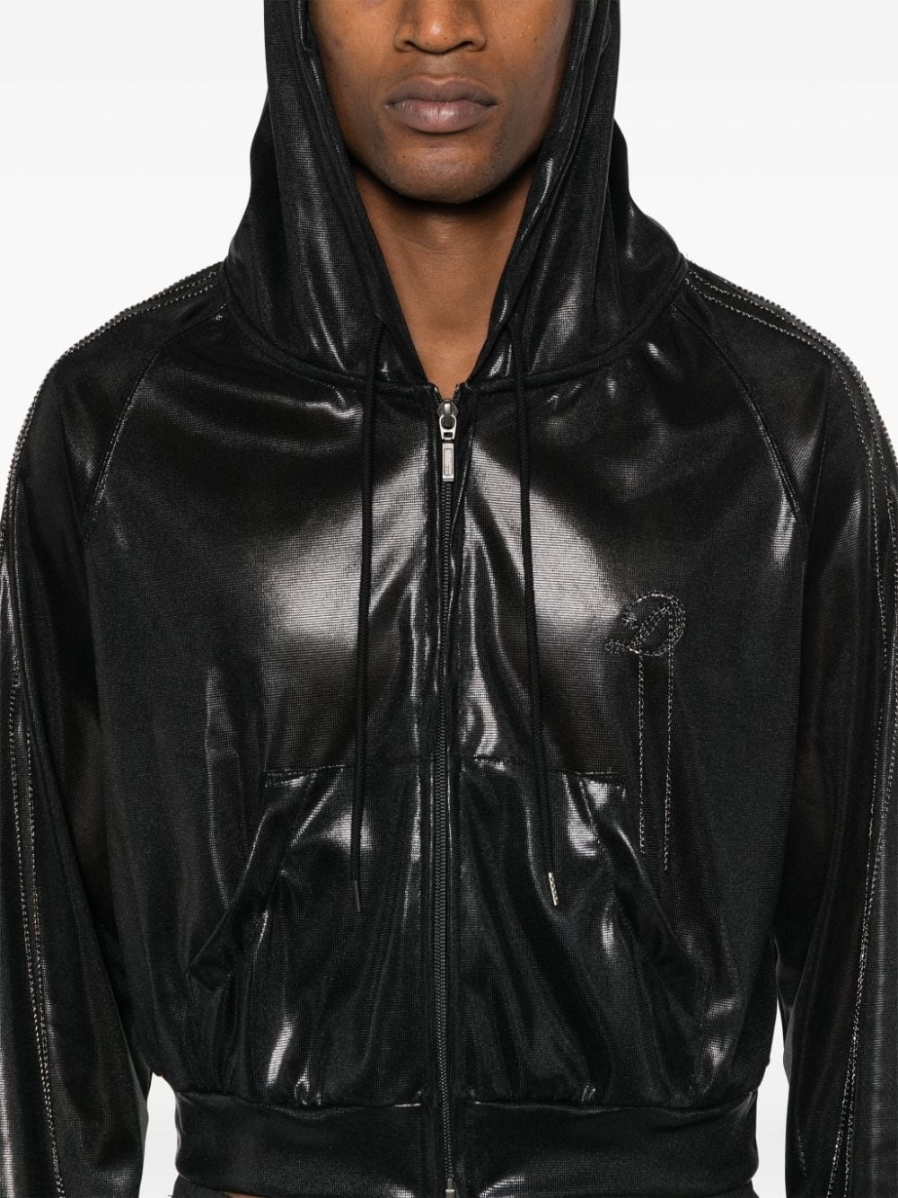 chain-detailing foiled hoodie - 5