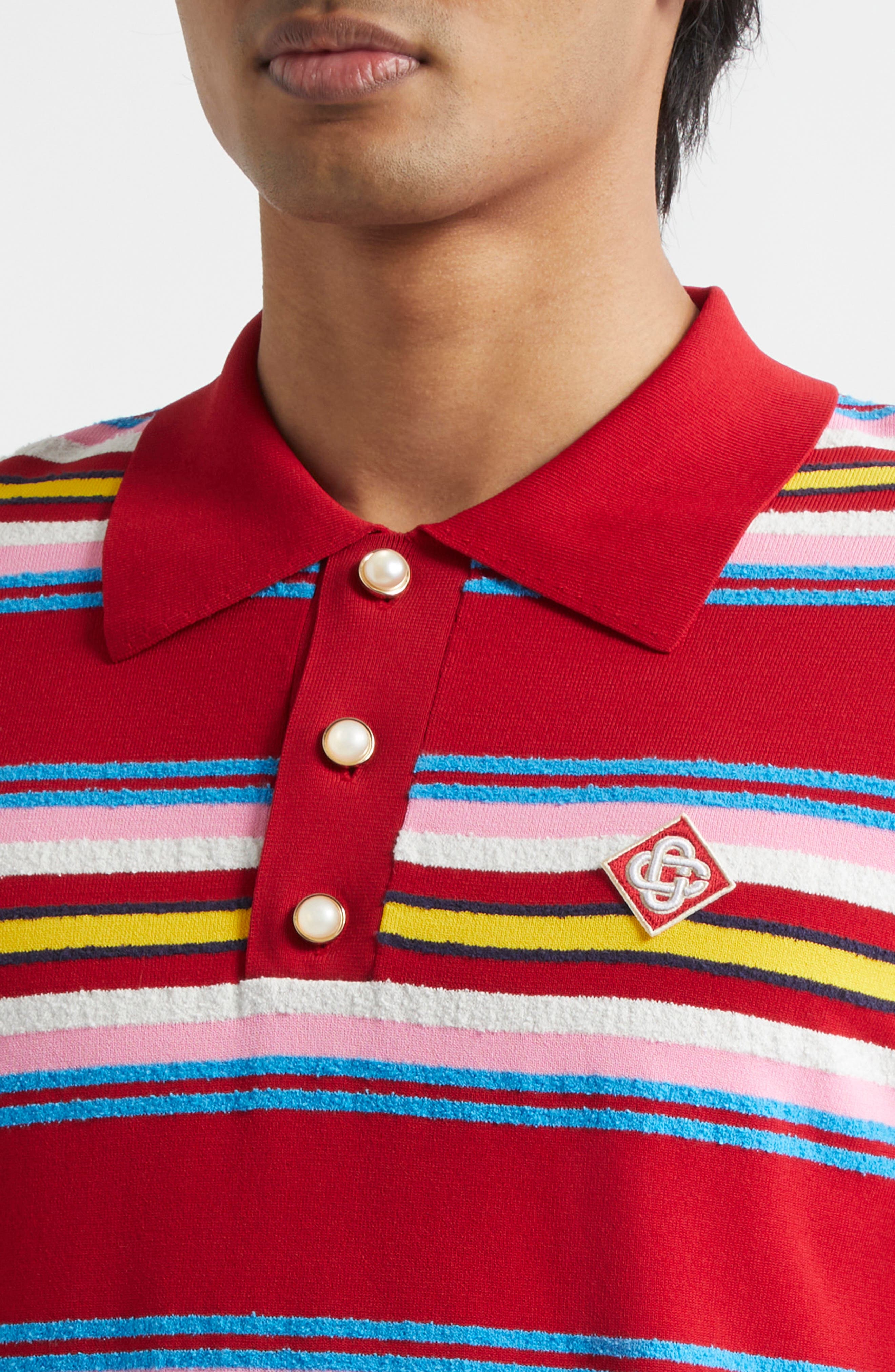 Casablanca Oversize Stripe Polo in Multi Dark Red at Nordstrom - 4
