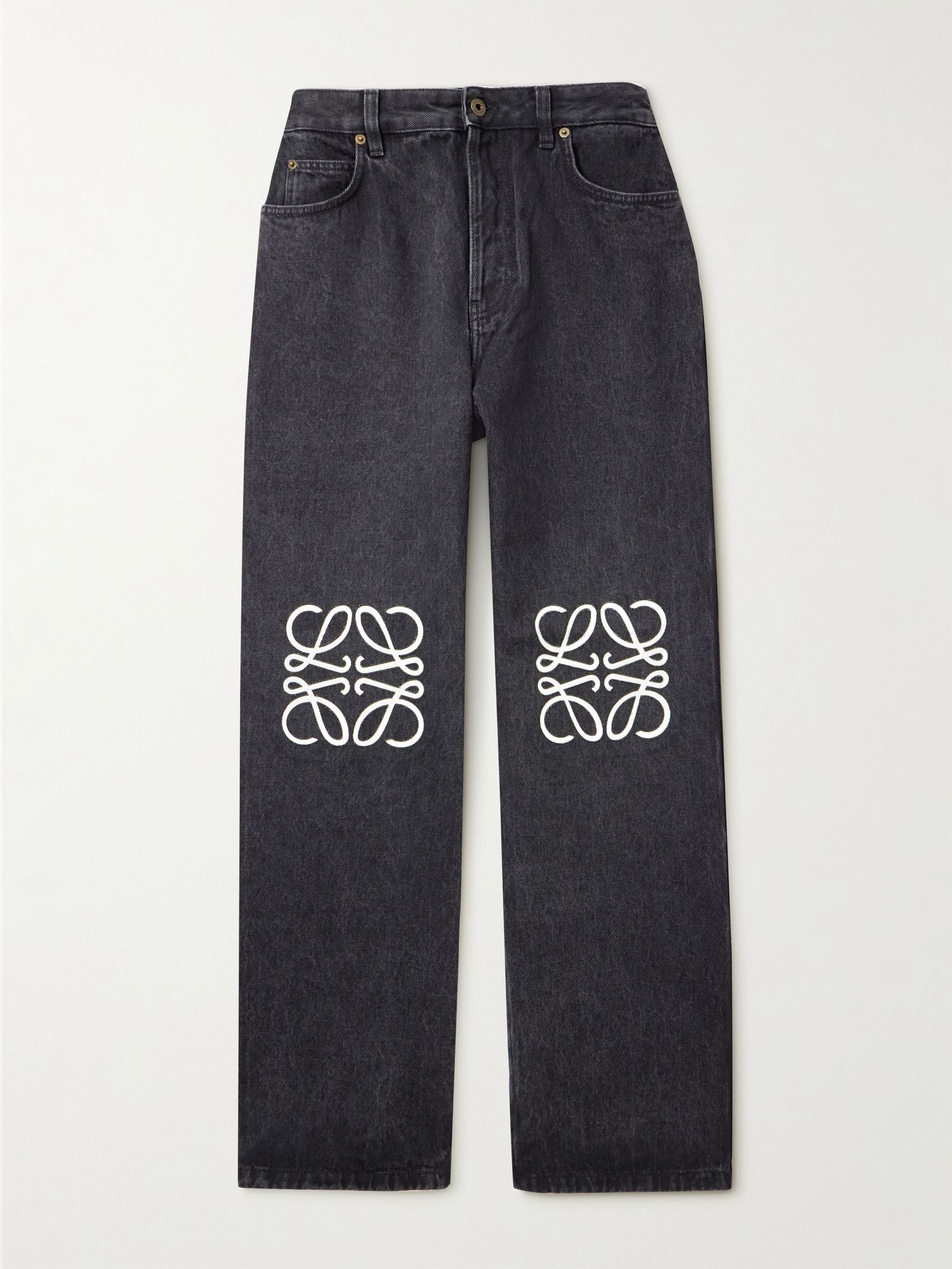 Anagram Wide-Leg Logo-Embroidered Jeans Black - 1