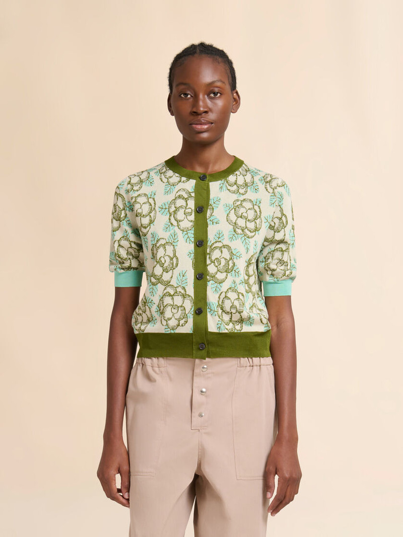 Marni GREEN COTTON-VISCOSE CARDIGAN WITH BANJO PATTERN outlook