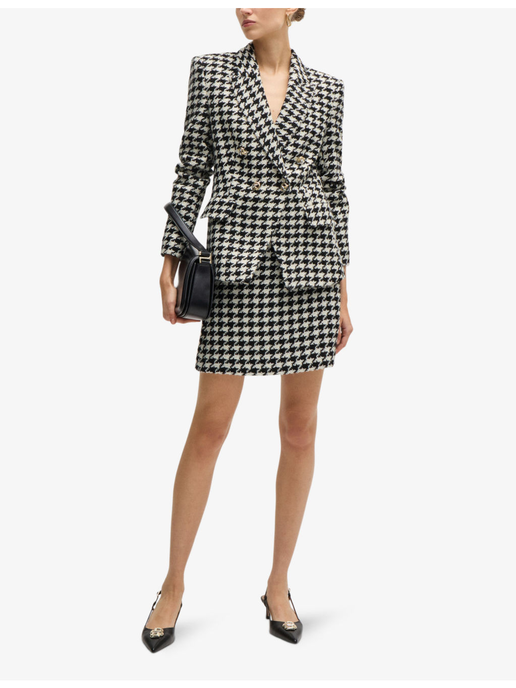 Houndstooth-pattern high-waist woven mini skirt - 2