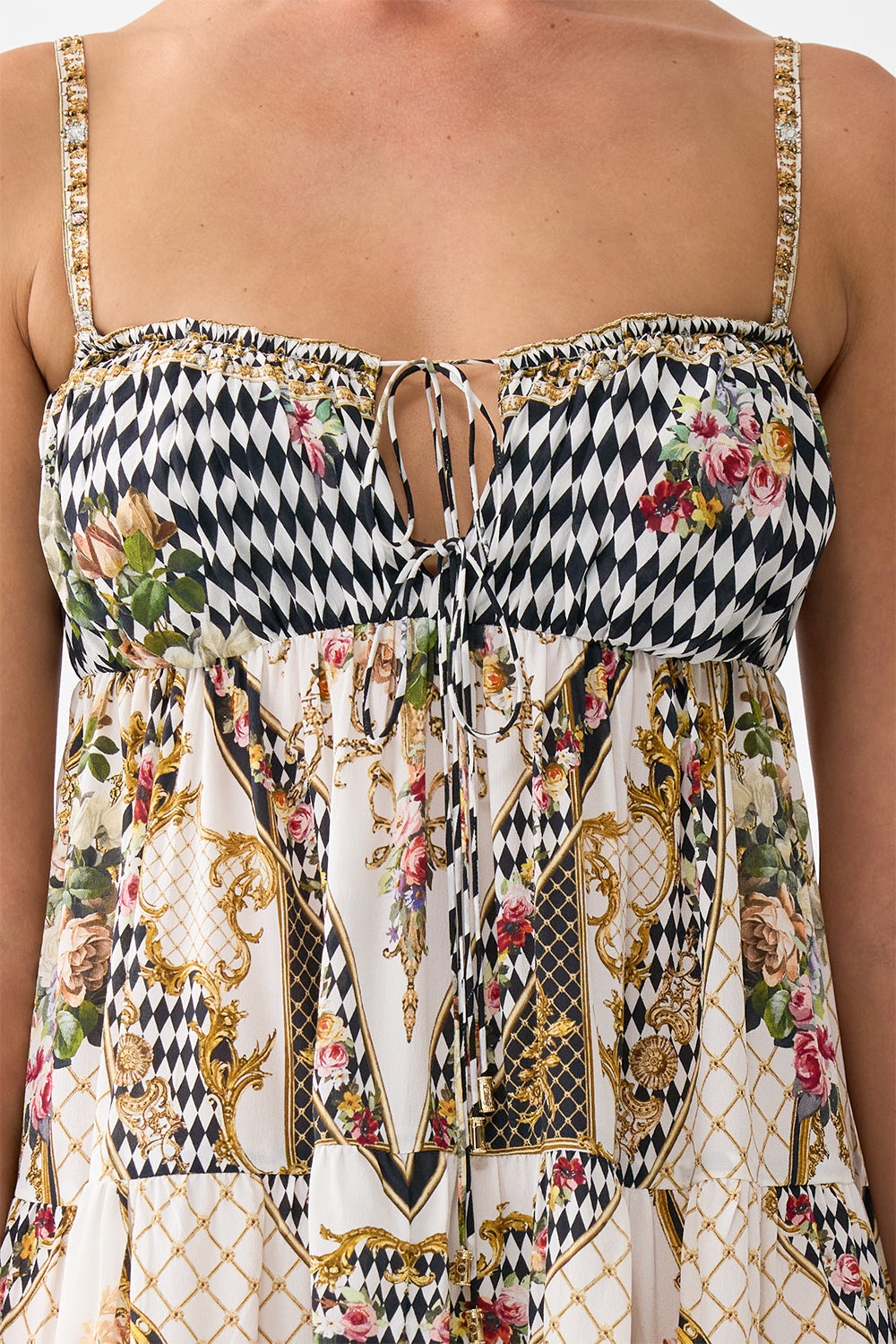 GATHERED BUST TIERED MINI DRESS - 6