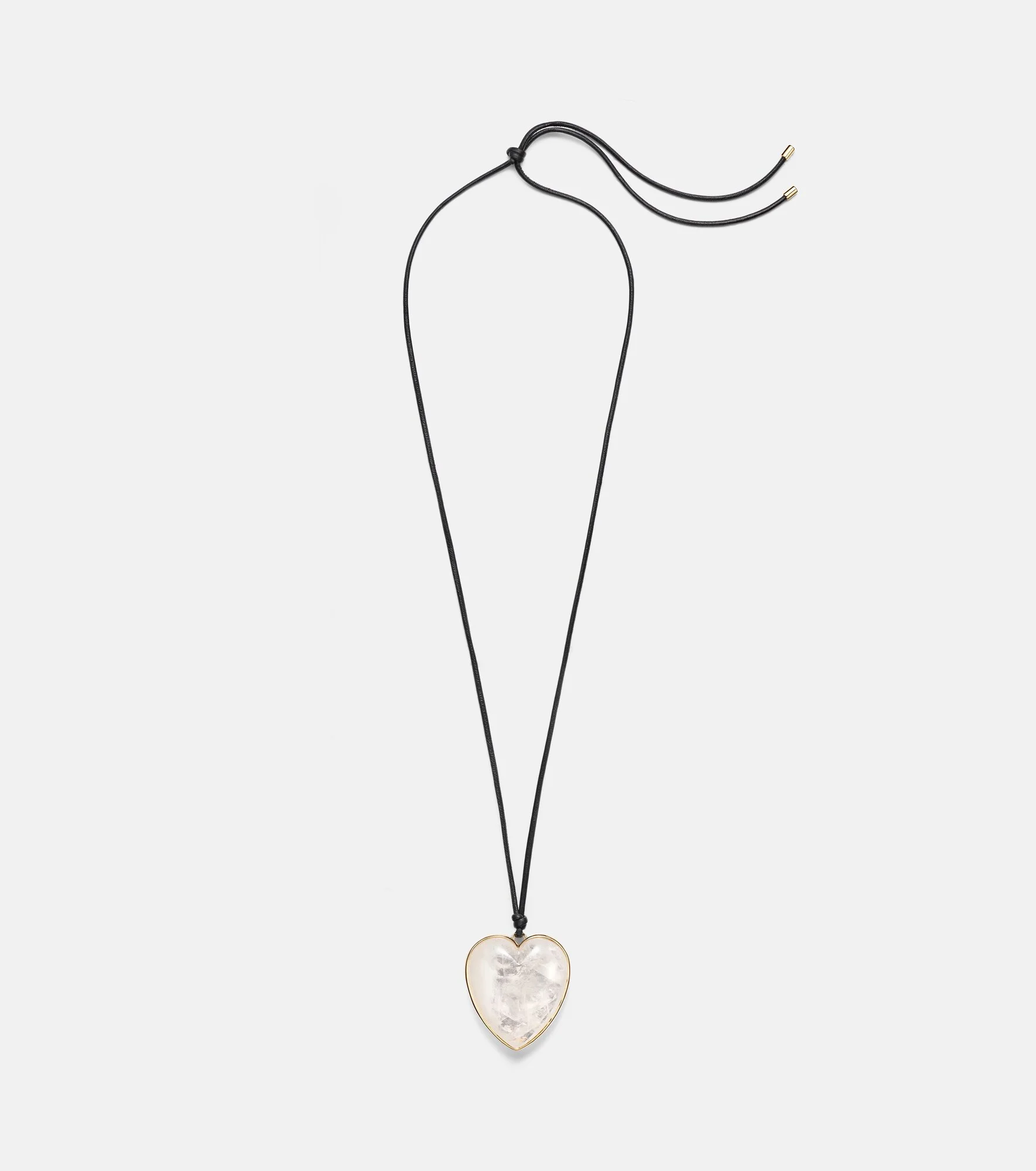 14kt gold-plated and leather necklace with quartz - 1