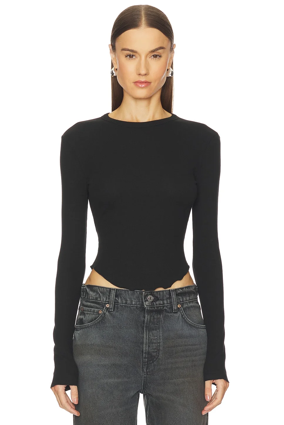 Scoop Hem Long Sleeve Tee - 1