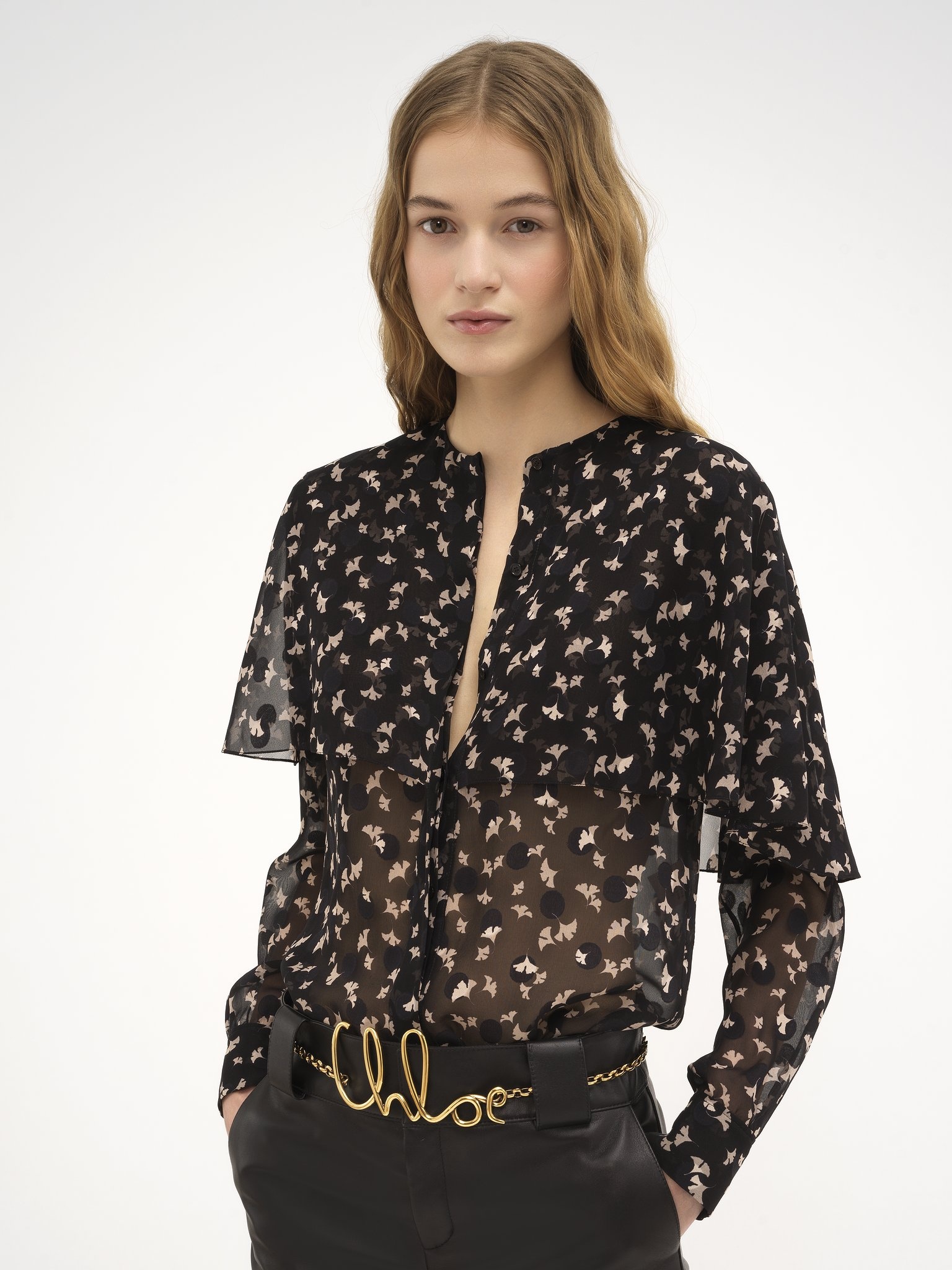 CAPE BLOUSE IN SILK SATIN JACQUARD - 4