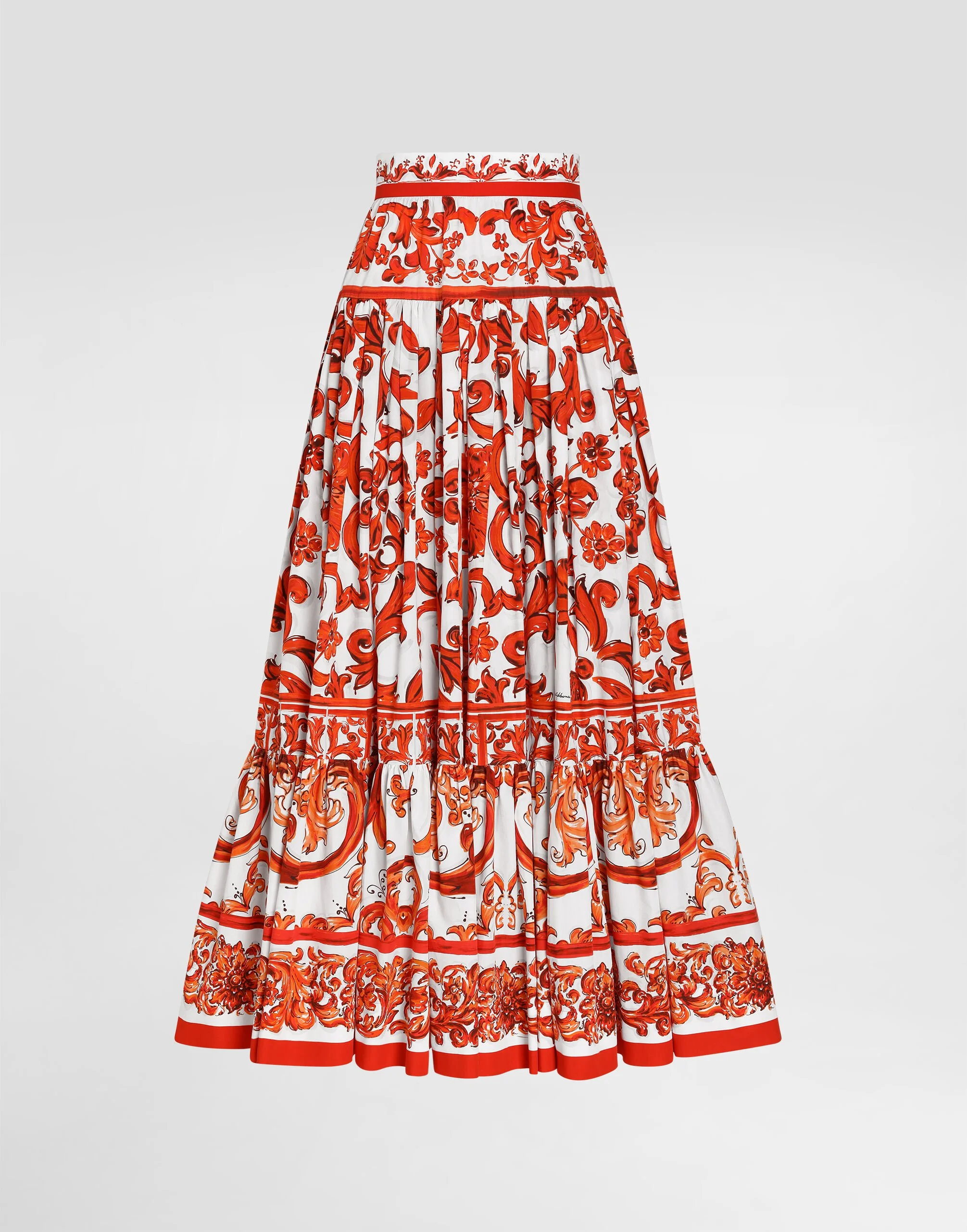 Majolica-print poplin long skirt - 1