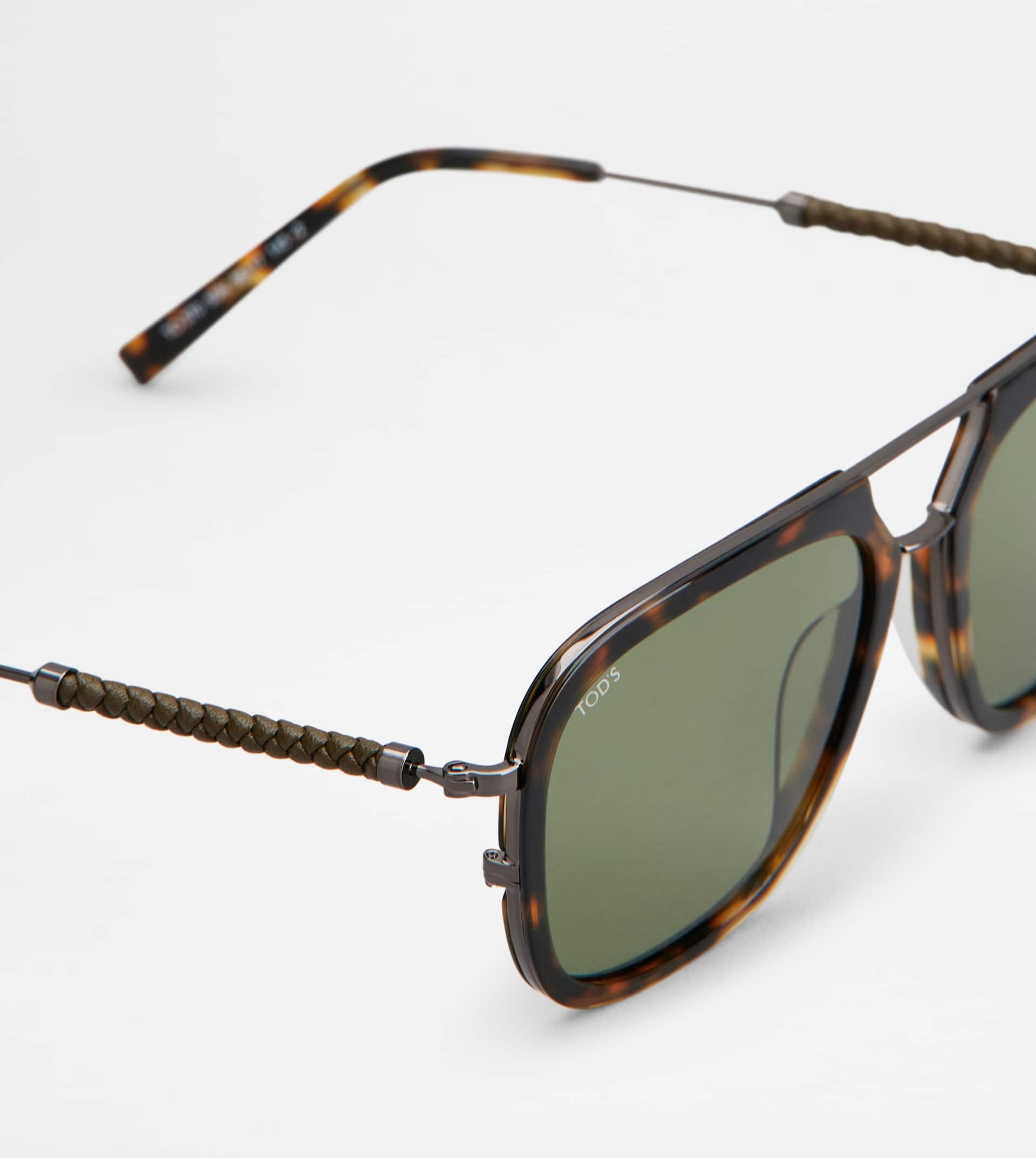 SUNGLASSES WITH TEMPLES IN LEATHER - BROWN - 4