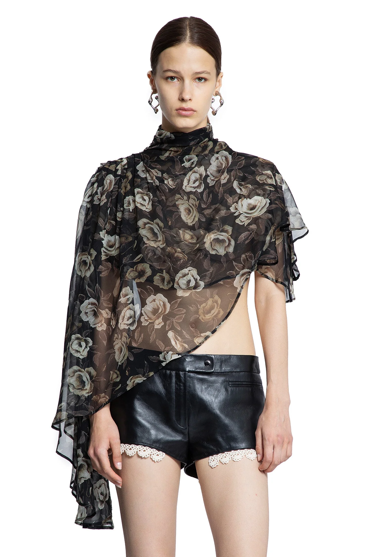 Flowy High-neck Cropped Blouse - 1