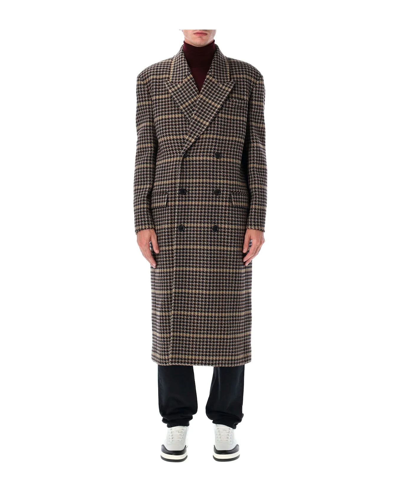 Saint Laurent Checked Wool Long Coat - 1