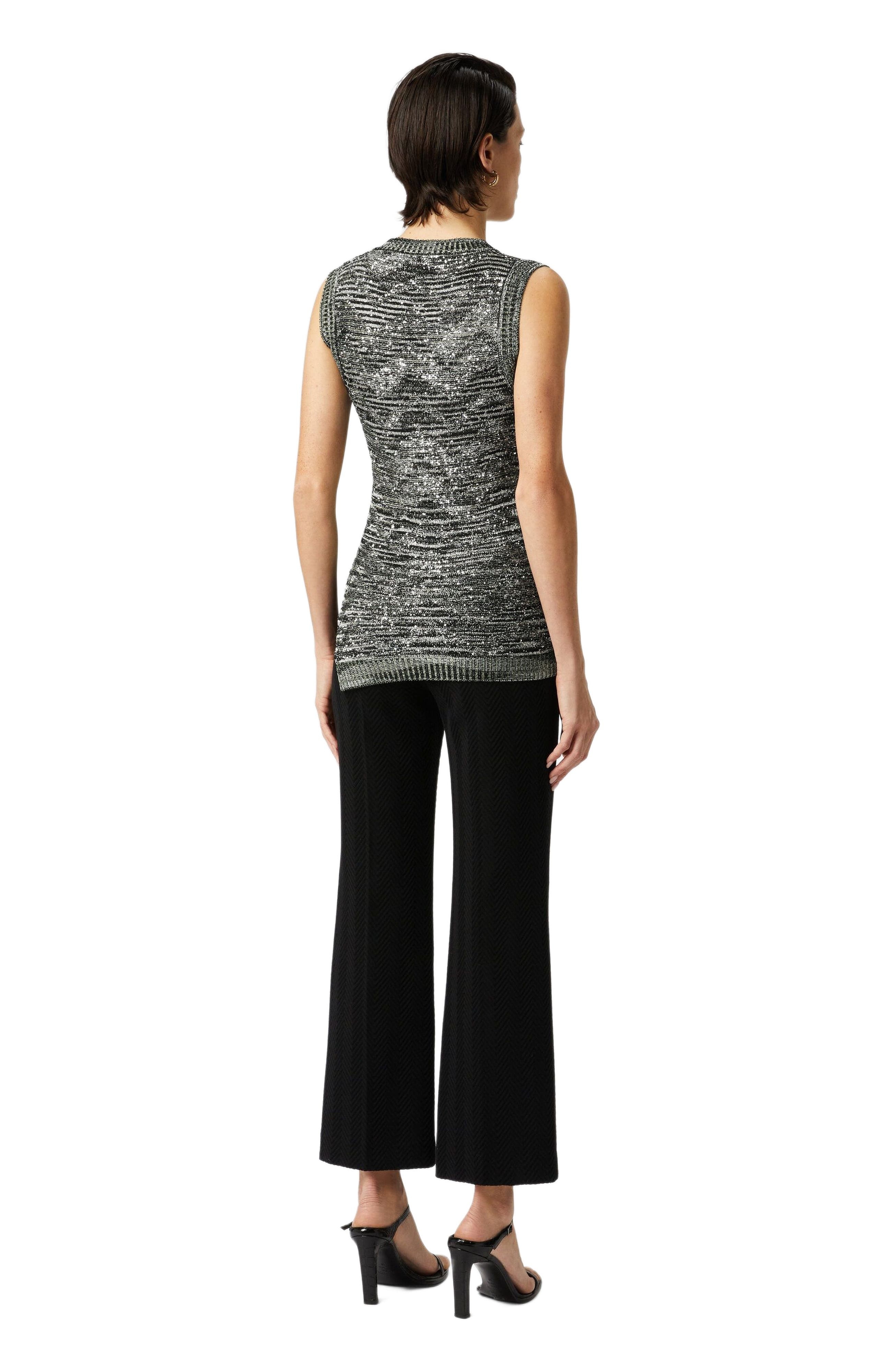 Missoni Sleeveless Top In Slub Knit With Sequins And V-neck in Green & Black at Nordstrom - 4