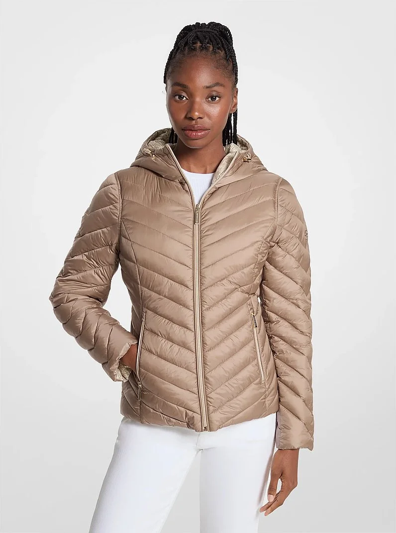 Chevron Logo Print Quilted Nylon Reversible Jacket - 1