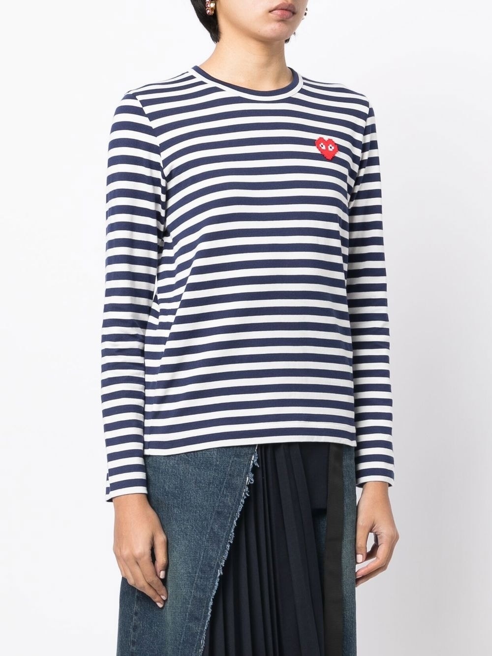 stripe-pattern logo-patch T-shirt - 3