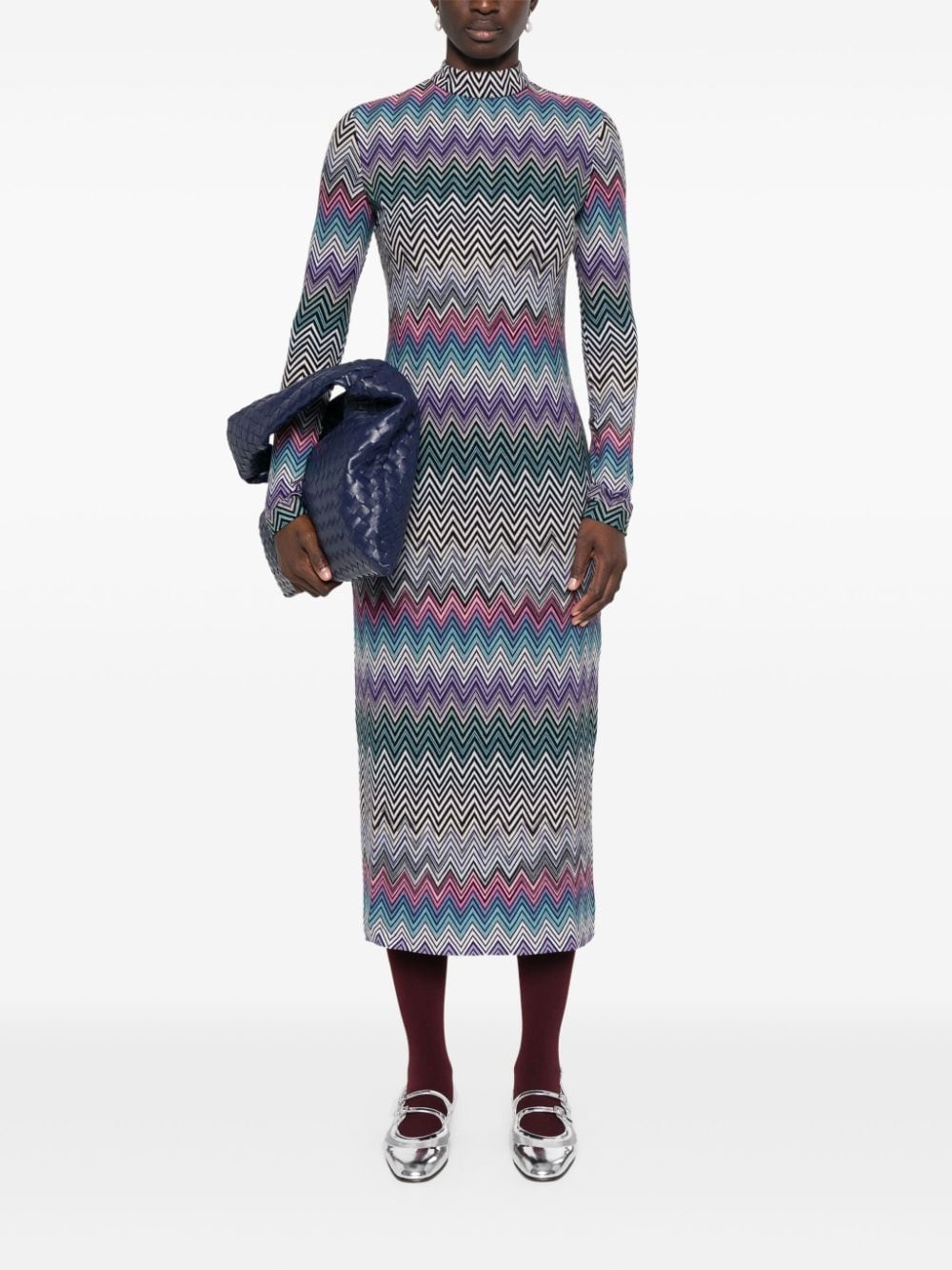 zigzag-woven midi dress - 2