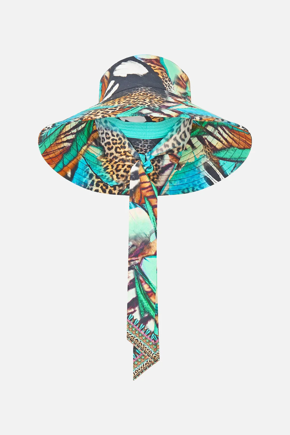 WIDE BRIM BUCKET HAT WITH TIE BUTTERFLY BOHEMIA - 1