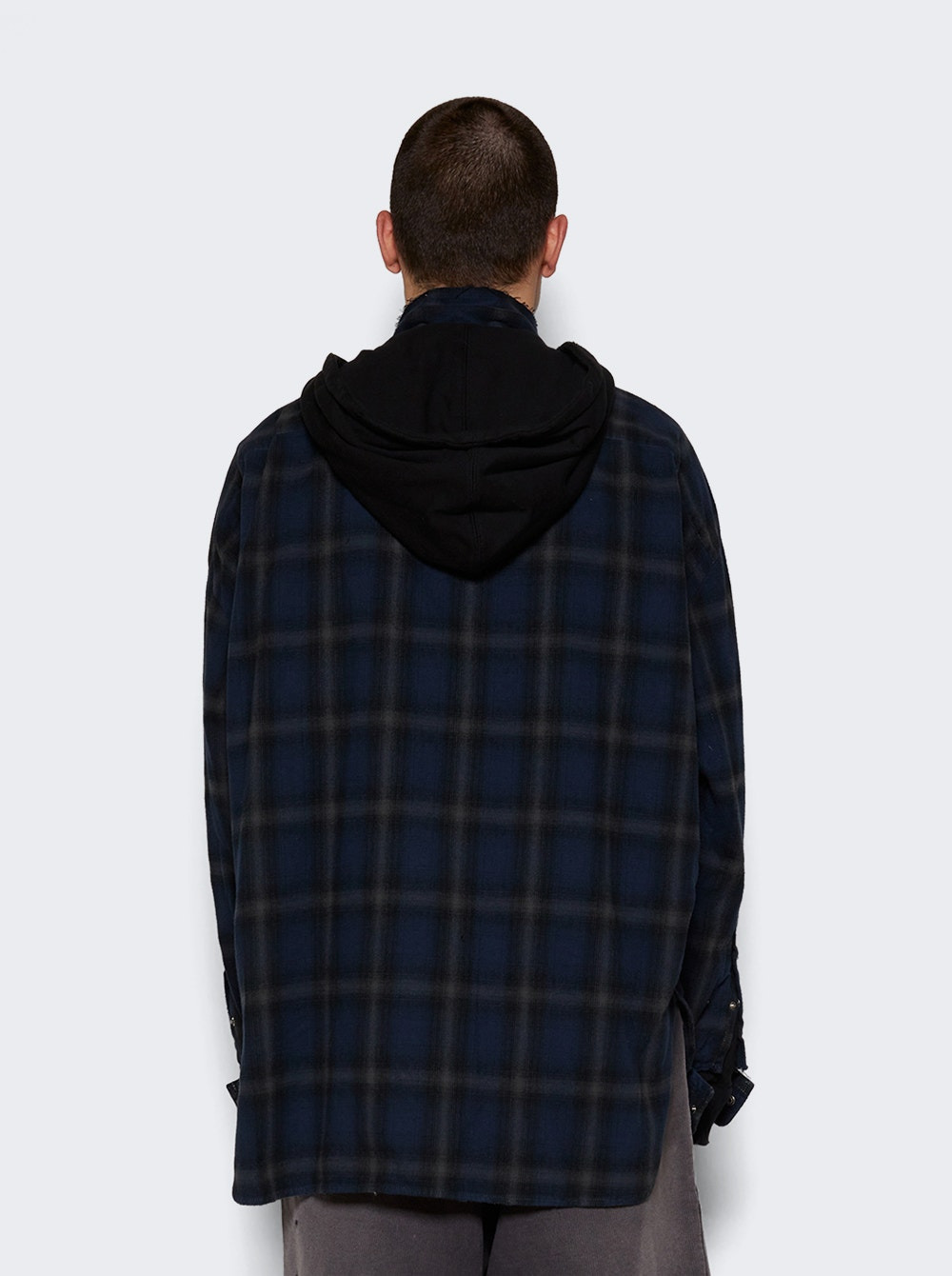 Plaid Hoodie Long Sleeve Shirt Blue - 5