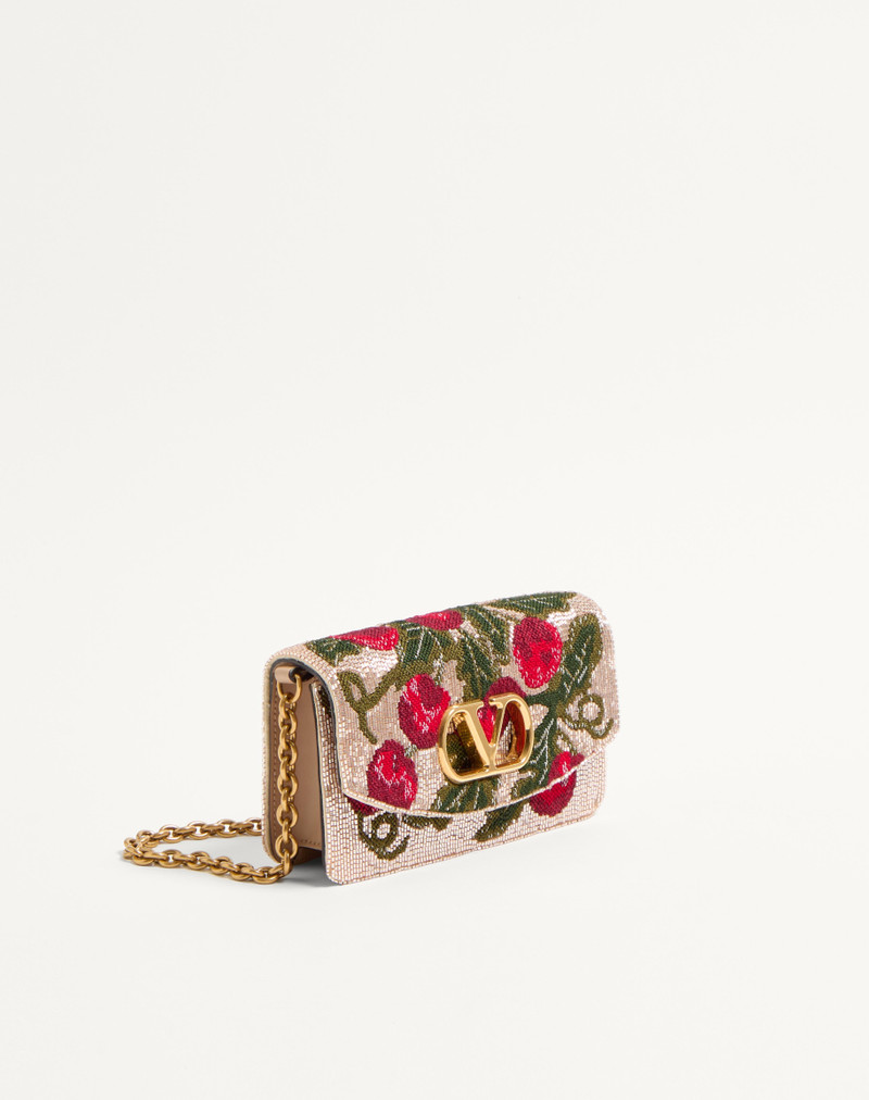 VALENTINO GARAVANI VAIN EMBROIDERED SHOULDER CLUTCH WITH CHERRYFIC PATTERN 3