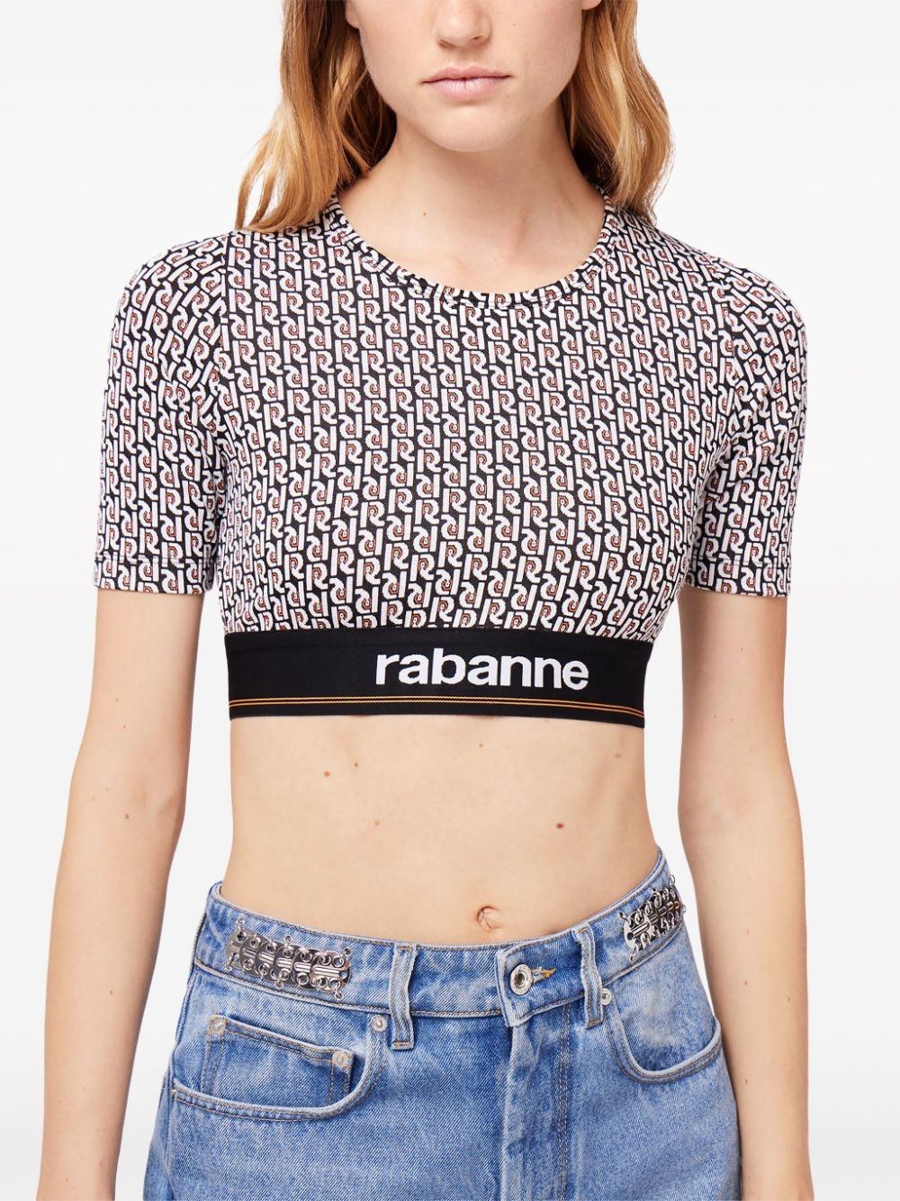 monogram-print cropped T-shirt - 3