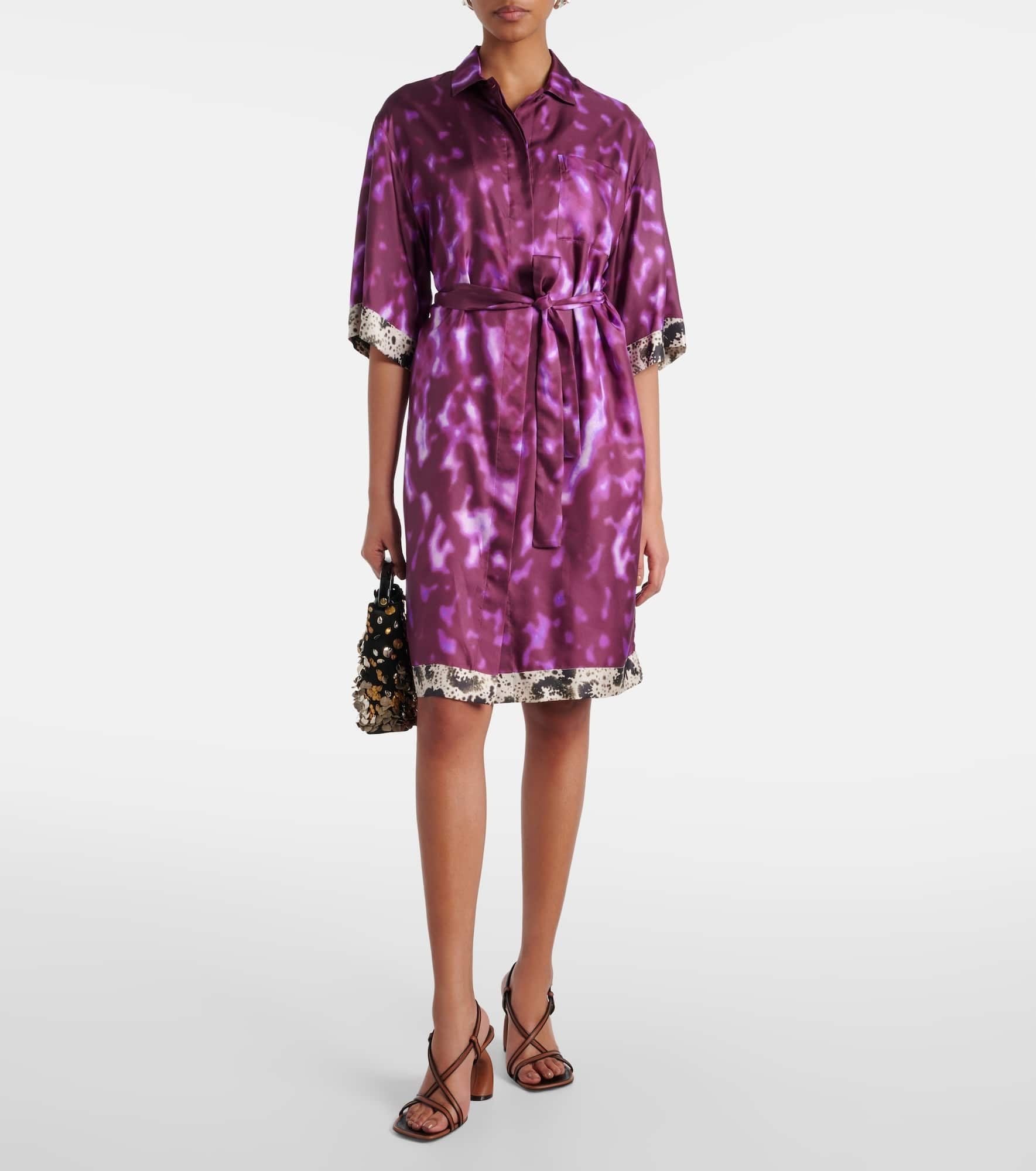 Belted printed silk shirt dress - 2