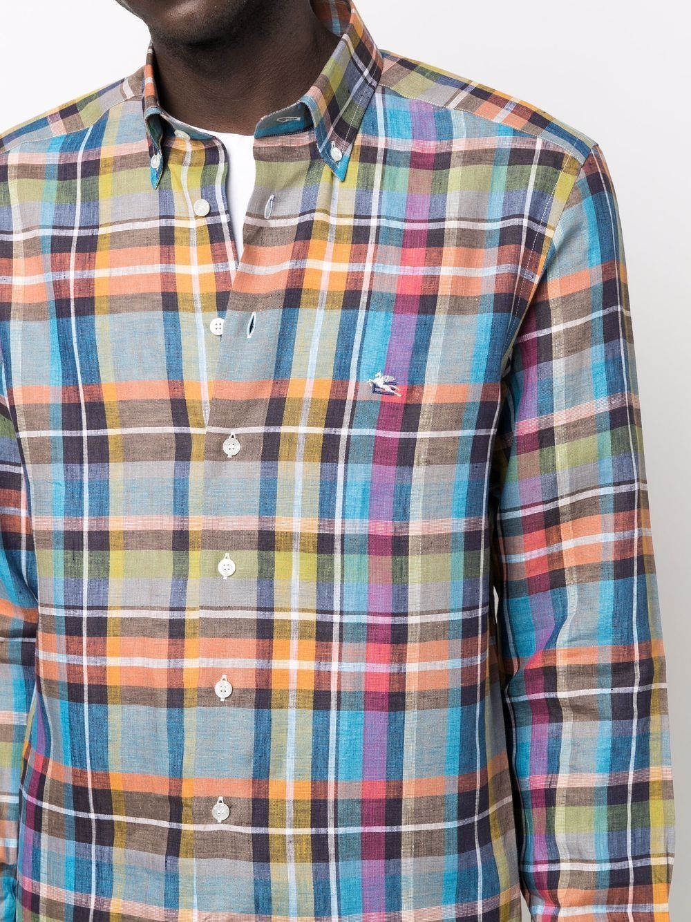 check-print linen shirt - 5