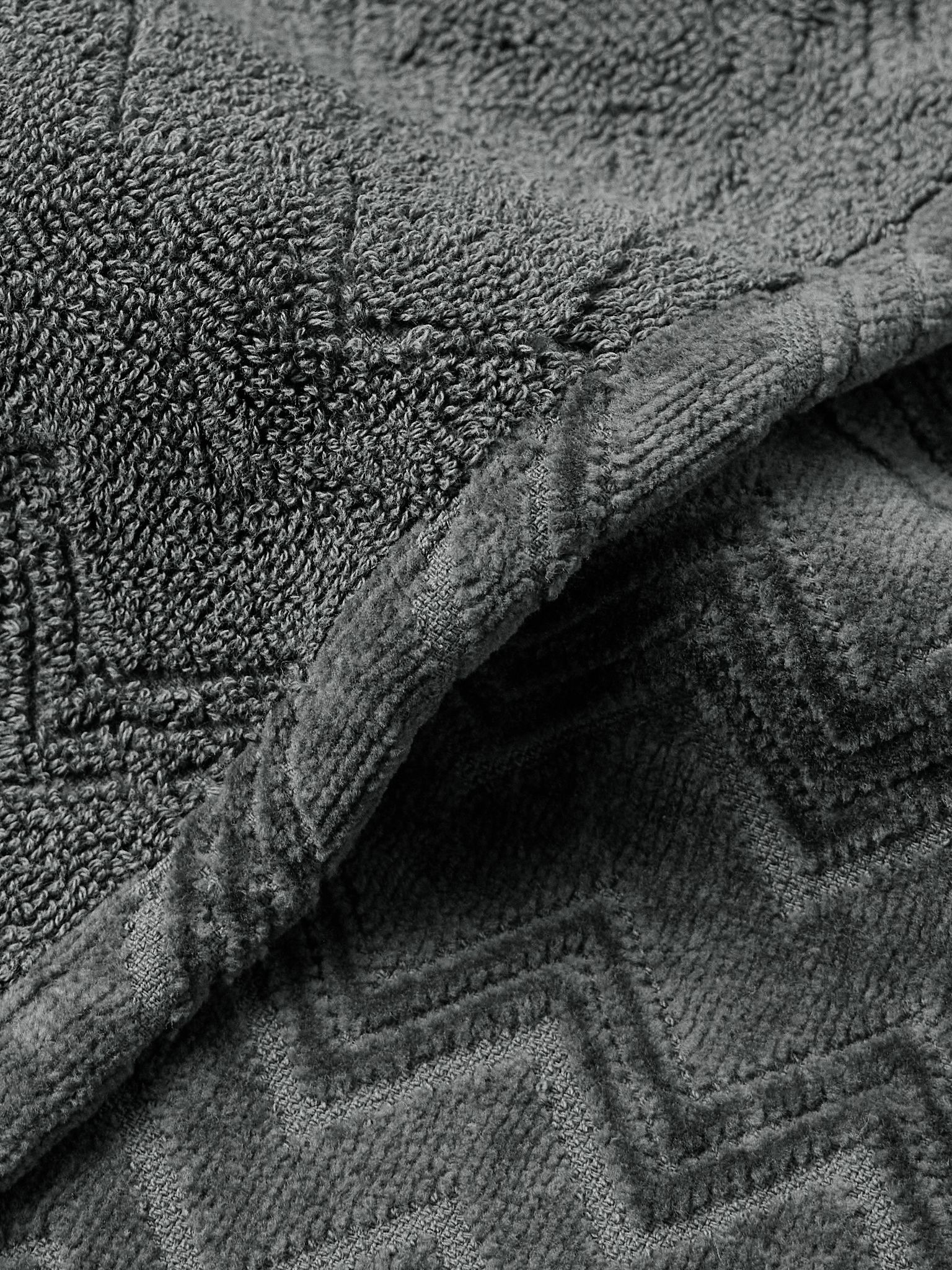 Chalk Striped Cotton-Terry Jacquard Hooded Robe Gray - 4