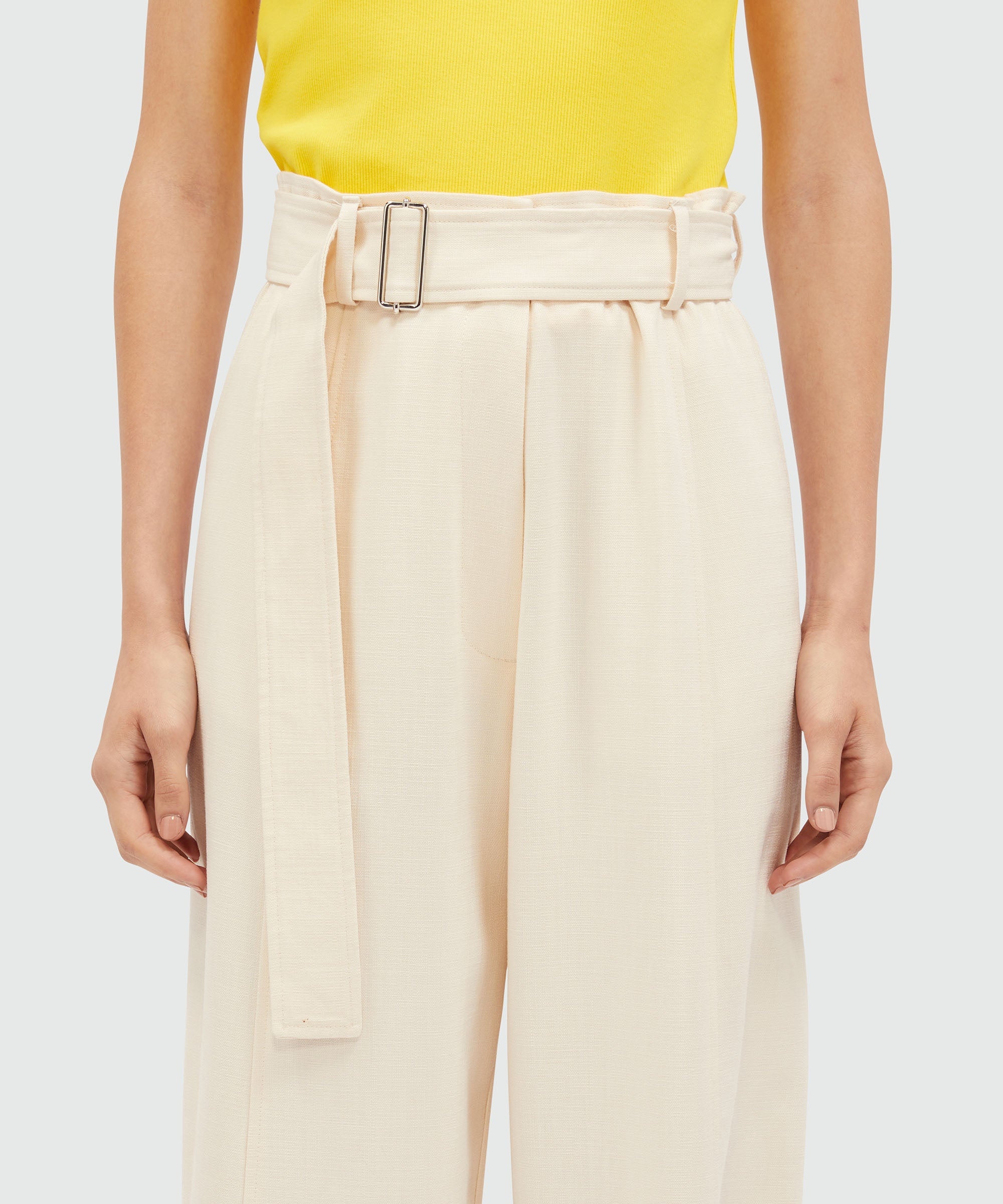 Ivory flamed viscose canvas trousers - 5