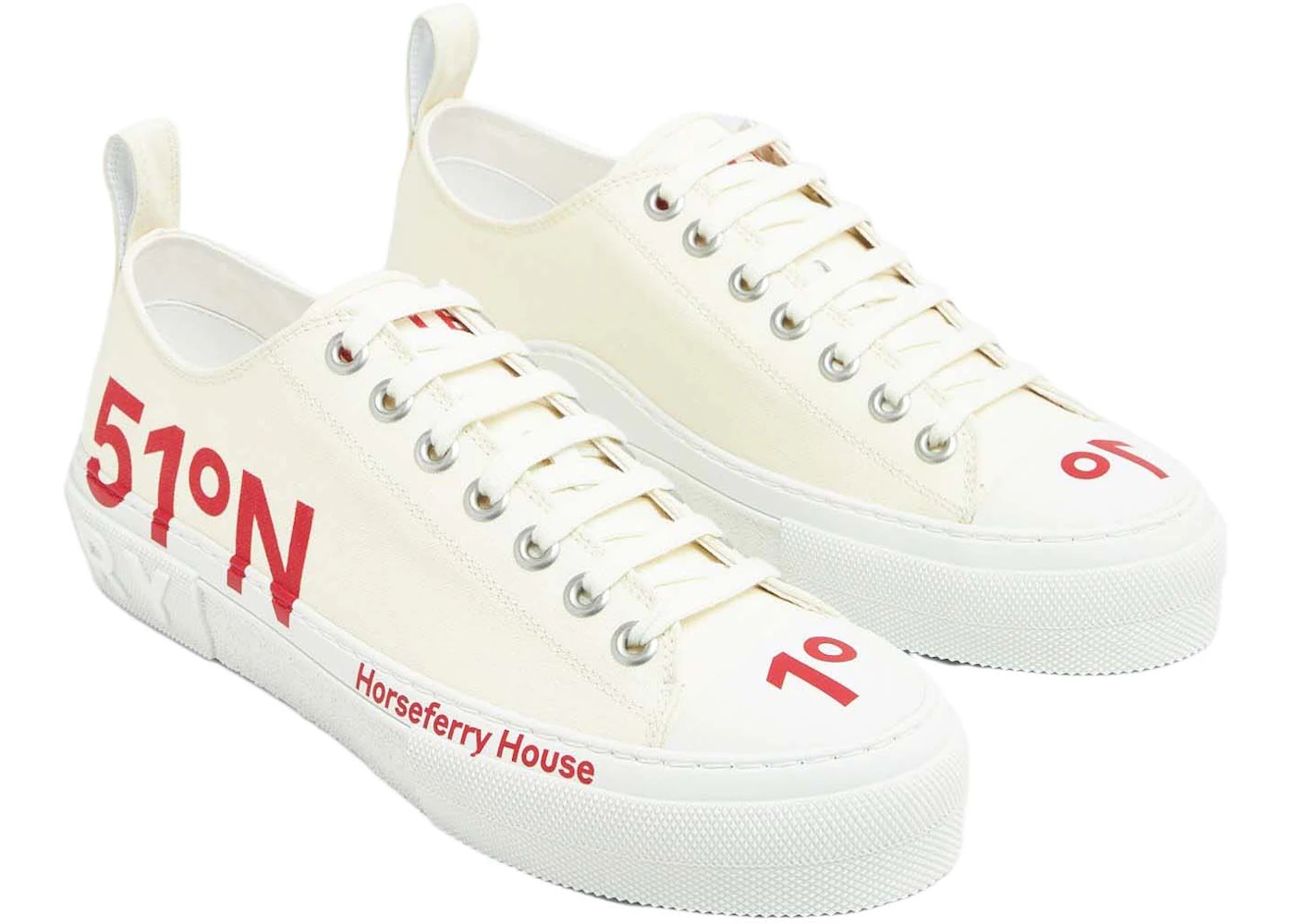 Burberry Coordinates Printed Lace-Up Sneakers White Red - 2