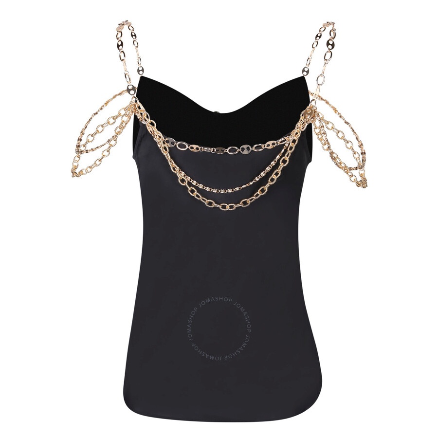 Rabanne Ladies Black Top Embellished With "Eight" Signature Chain - 1