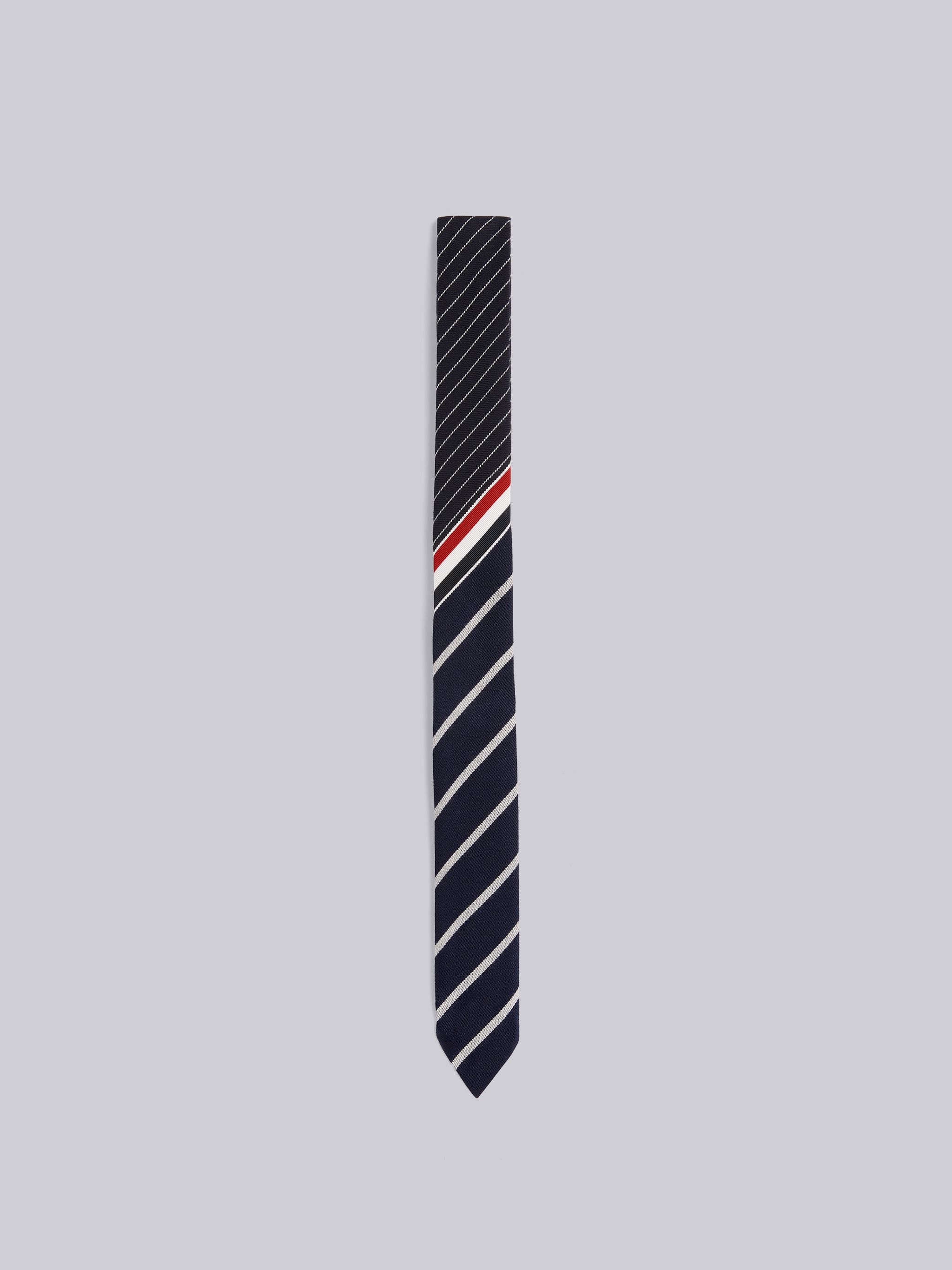 Navy Wool Funmix Pinstripe Uniform Twill Diagonal Stripe Classic Tie - 1