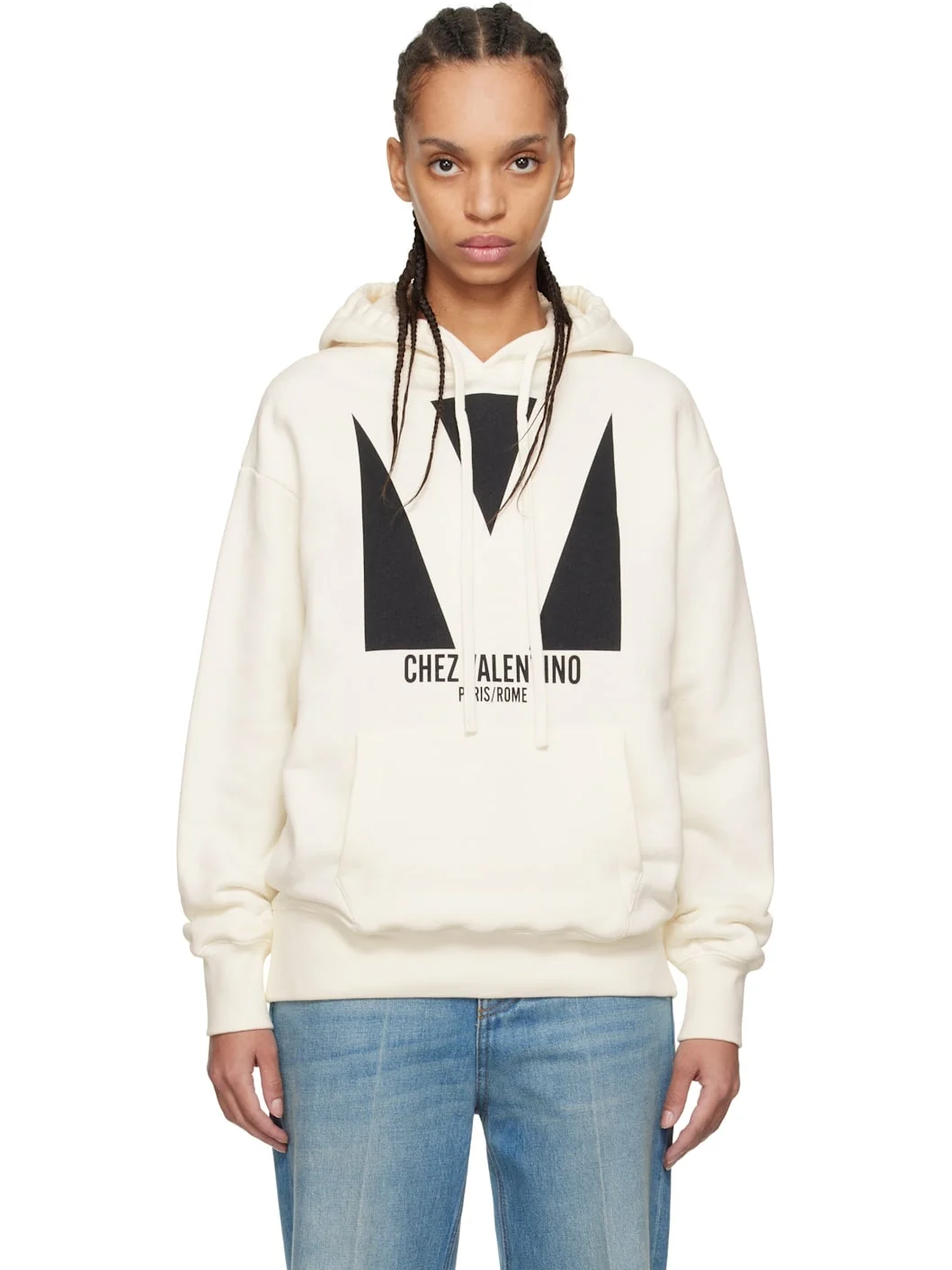 Off-White Cotton 'Chez Valentino' Print Hoodie - 1