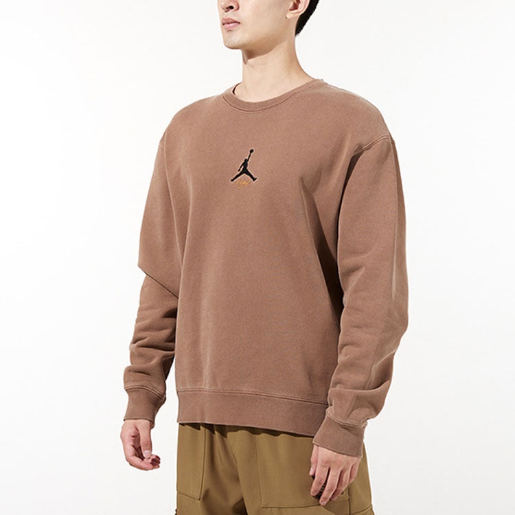 Men's Air Jordan As J Flt Hrtg Flc Crew Embroidered Logo Sports Knit Pullover Round Neck Autumn Beig - 4