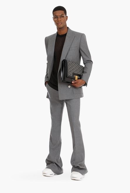 Heather gray wool blazer with double-breasted silver-tone buttoned closure - 2