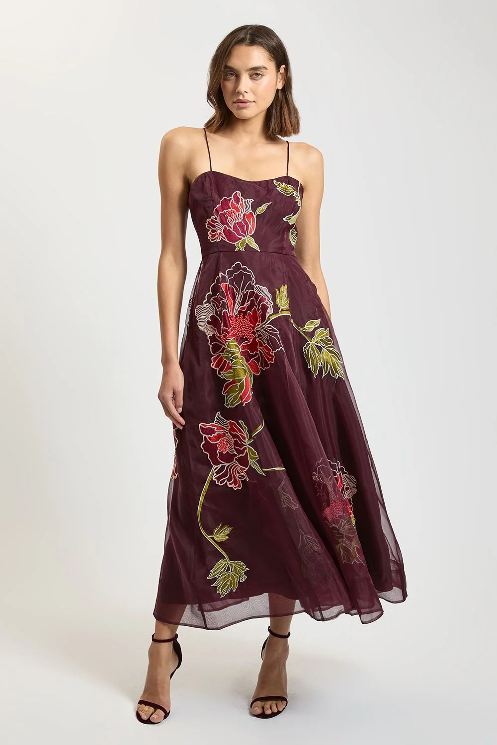 Rose Embroidered Organza Bandeau Dress - 1
