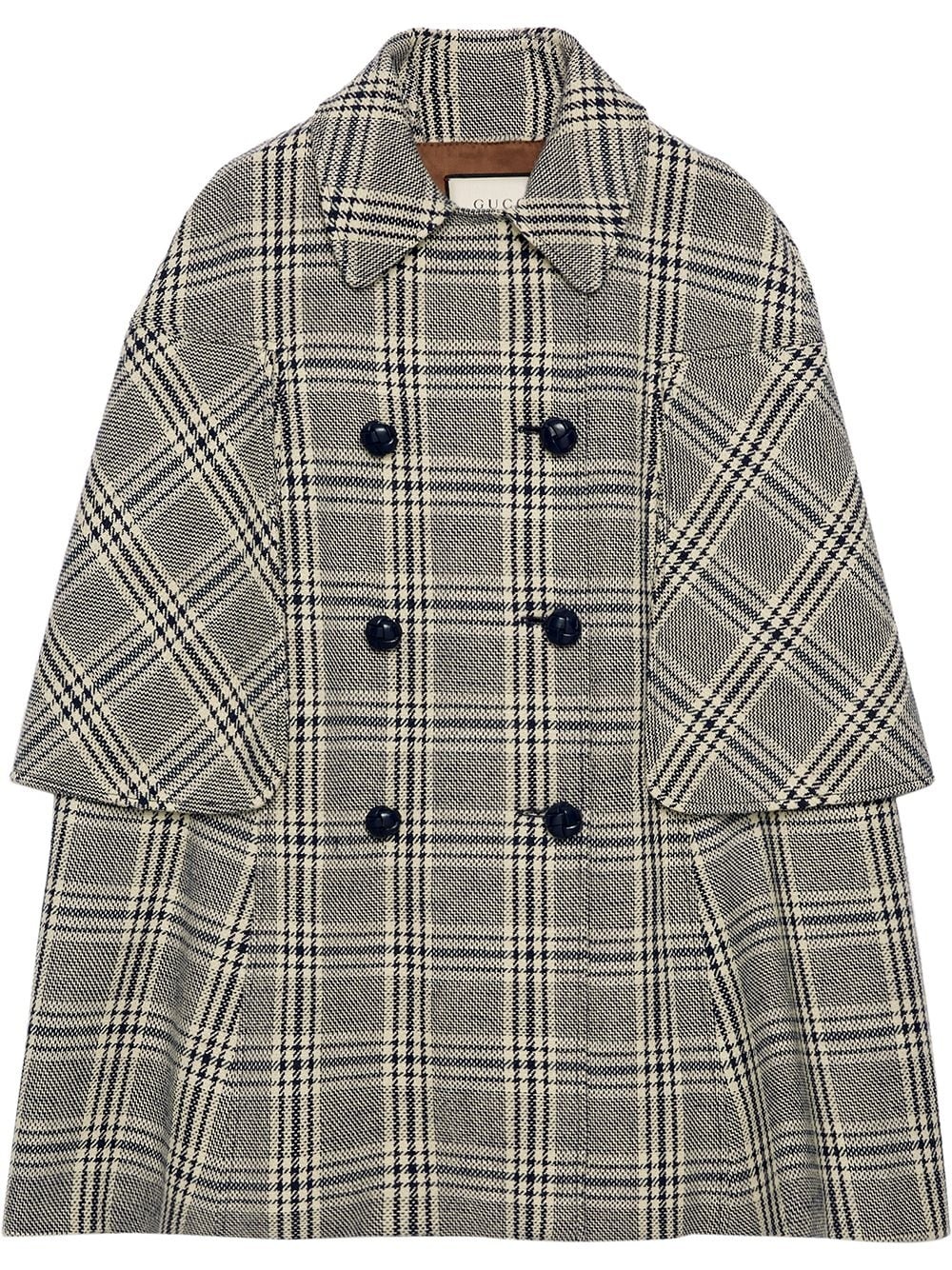 checkered double-breasted cape coat - 1