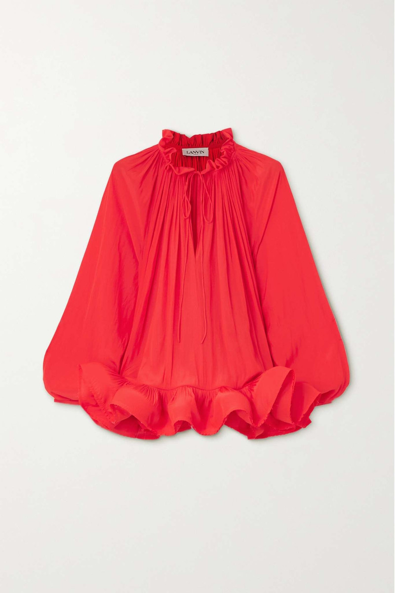 Ruffled gathered recycled-voile blouse - 1