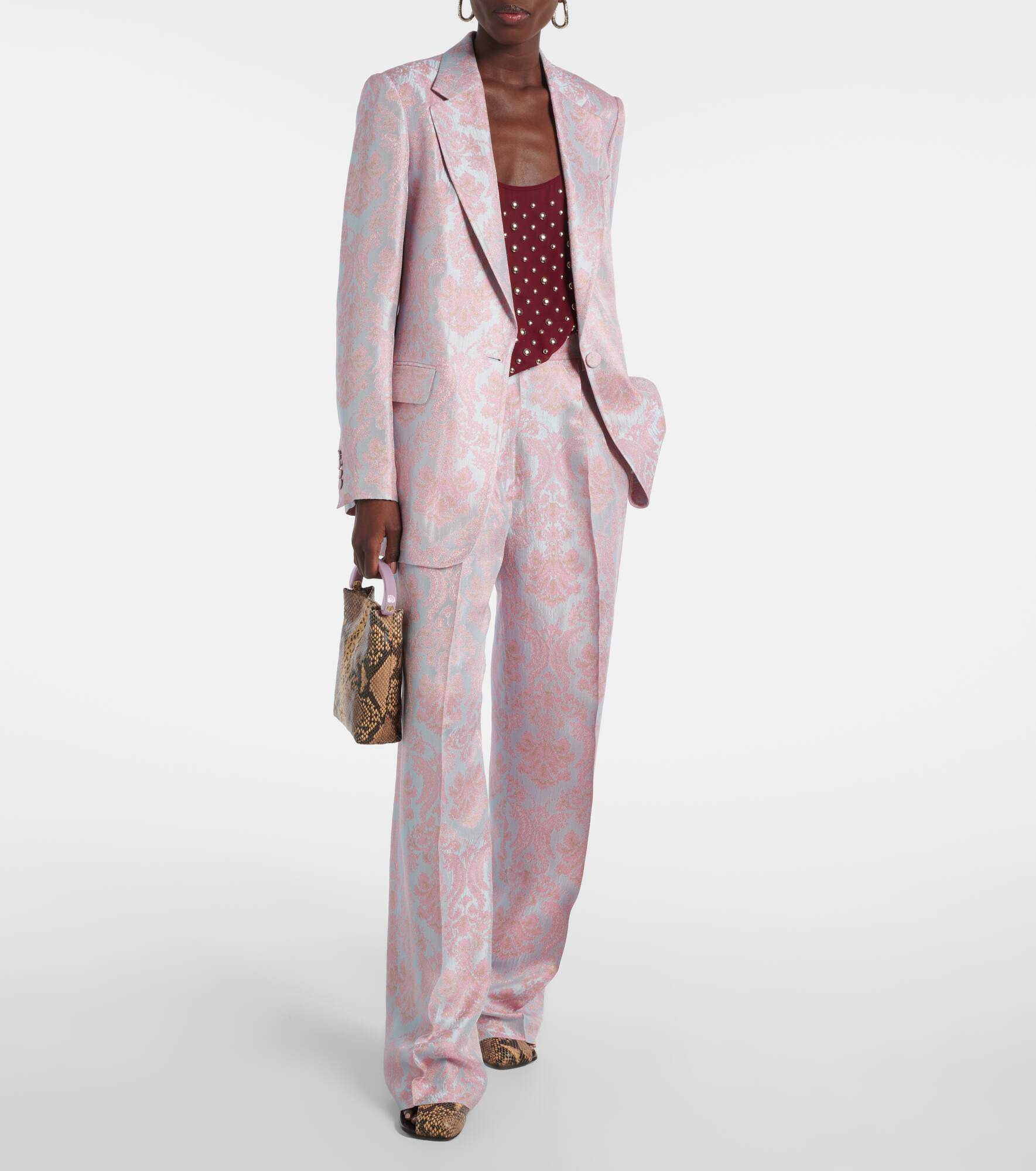 Floral jacquard straight pants - 2