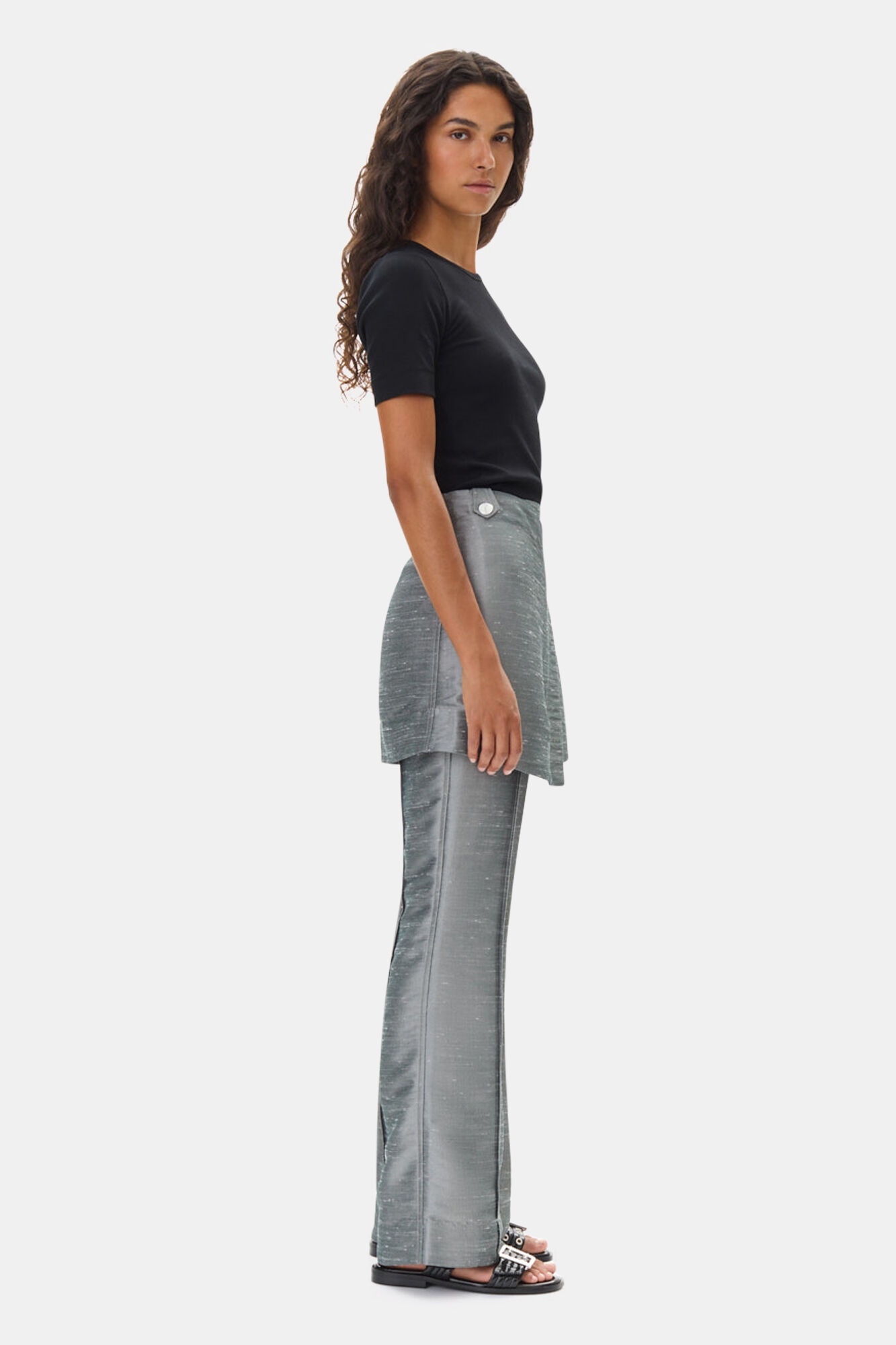 GREY SUITING SKIRT FLARED PANTS - 4