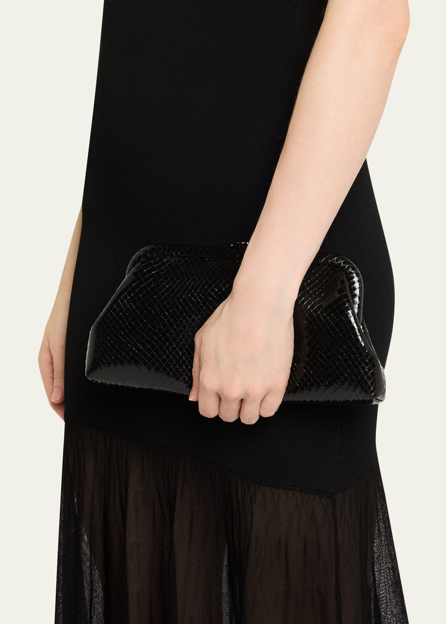 Skylar Snake-Print Leather Clutch Bag with JC Clasp - 2