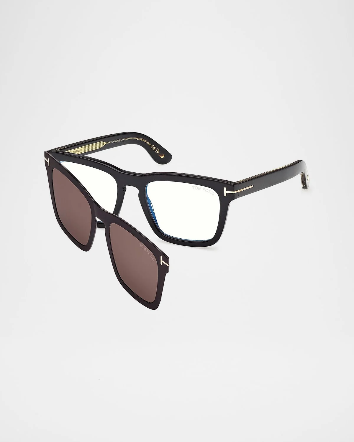 Men's Icon Square Acetate Blue Block Optical Glasses with Clip-On Sunglasses - 1
