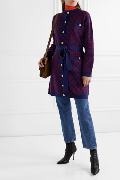 GUCCI Belted wool-jacquard cardigan outlook