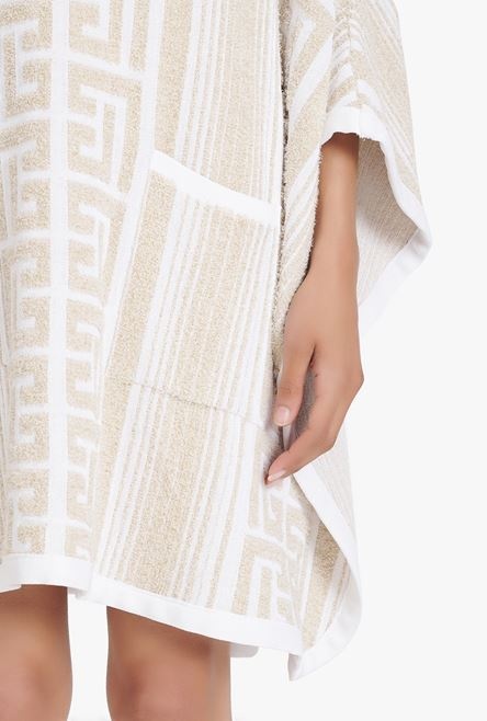 Sand-colored and white knit poncho with Balmain monogram - 8