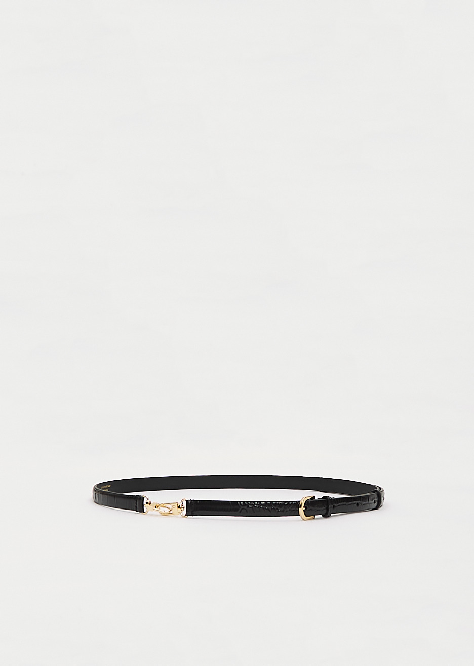 Double Clasp Leather Belt — Croco Black - 1