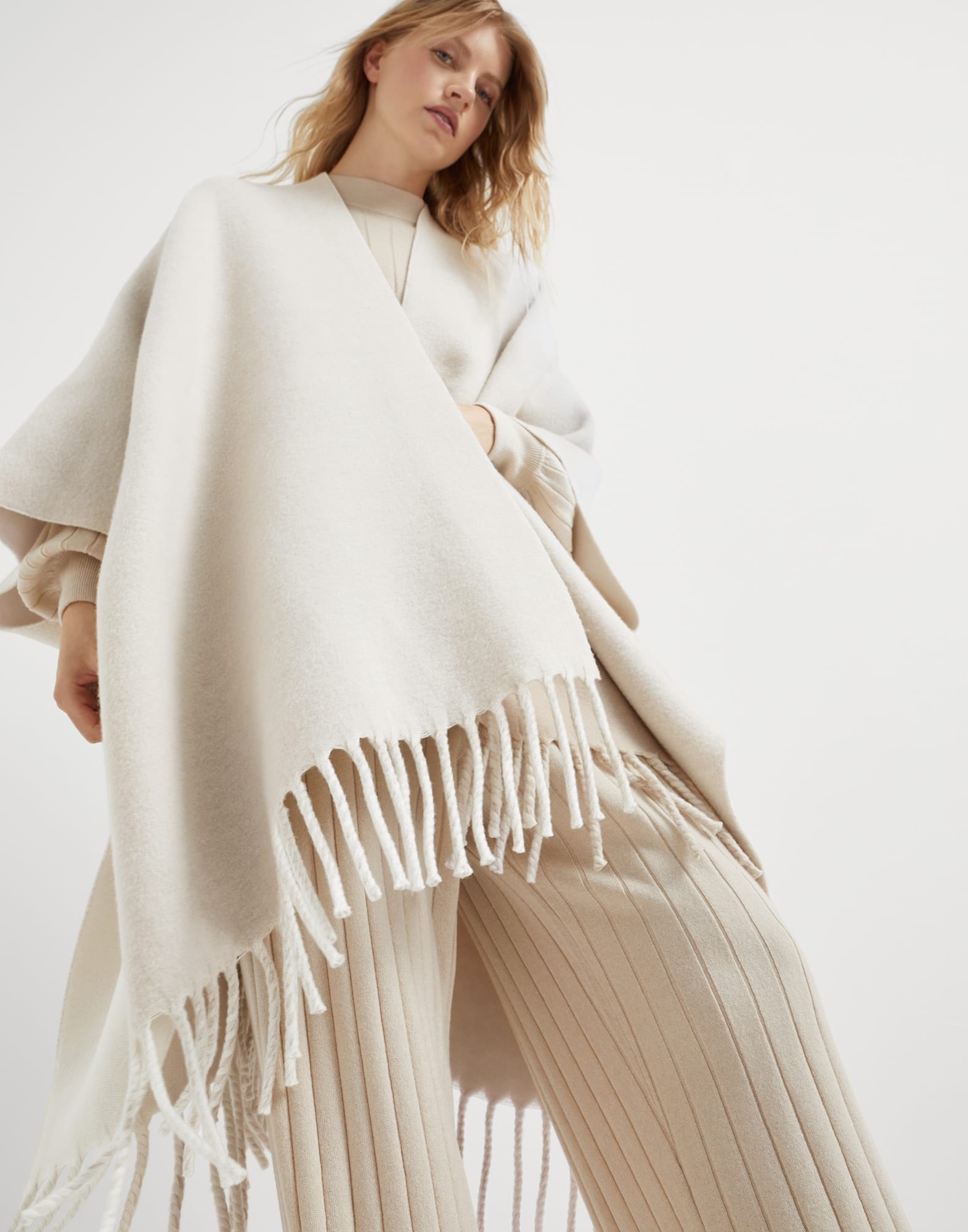 Wool and cashmere double knit poncho - 3