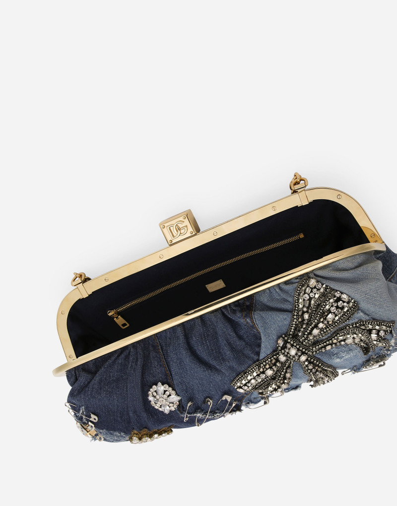 Patchwork denim Maria clutch with embroidery 5