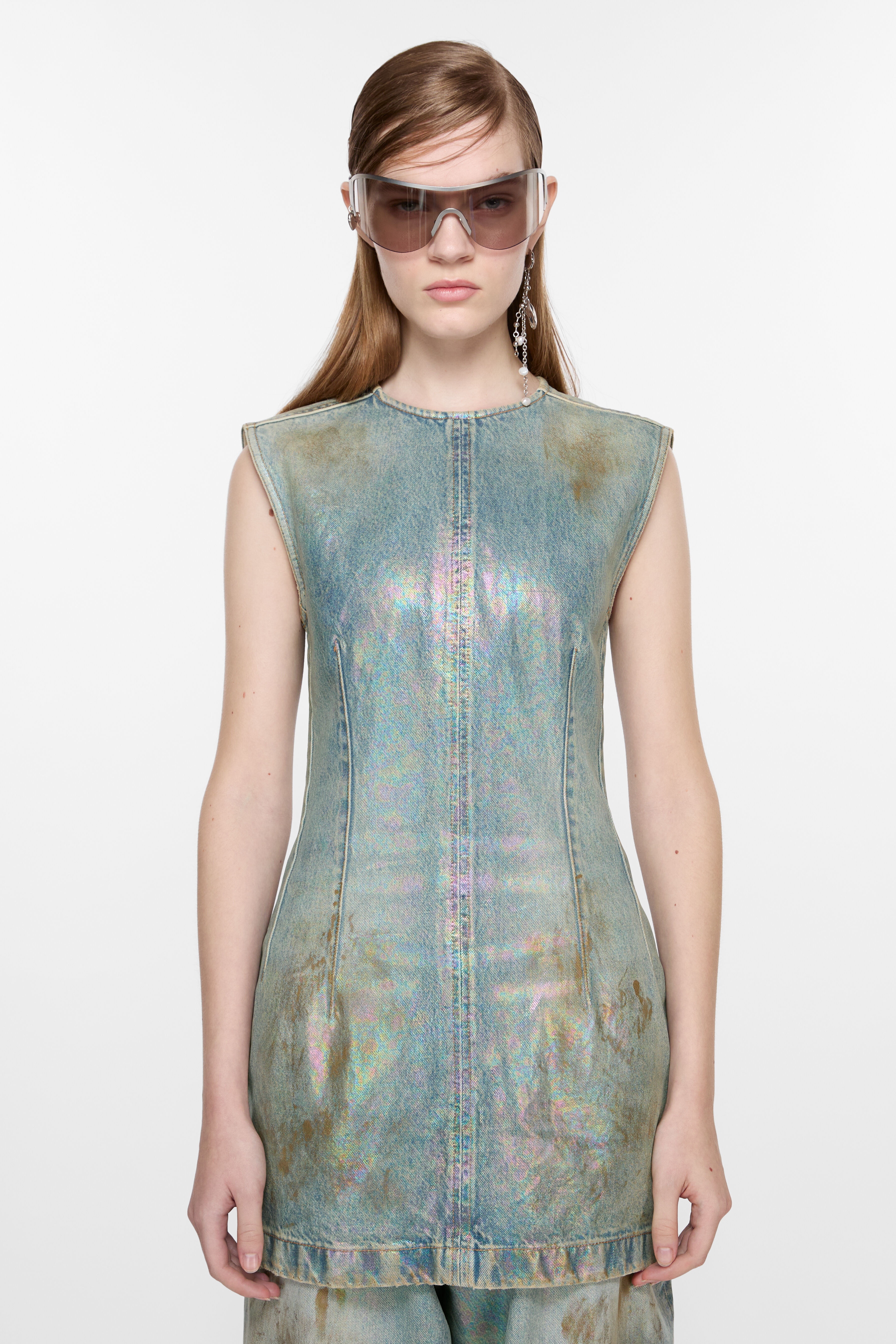 Coated denim dress - Mid blue - 5