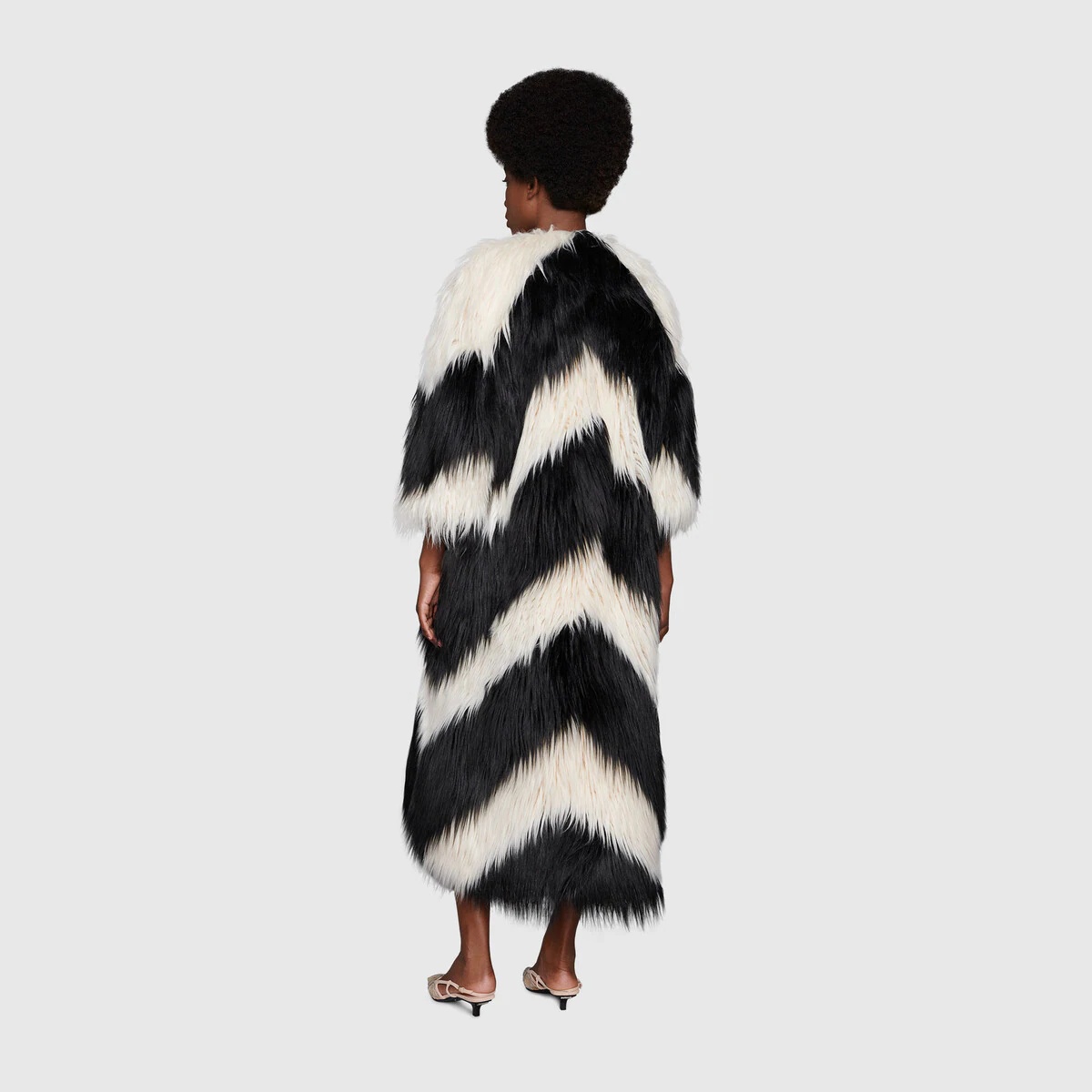 Geometric intarsia faux fur coat - 4