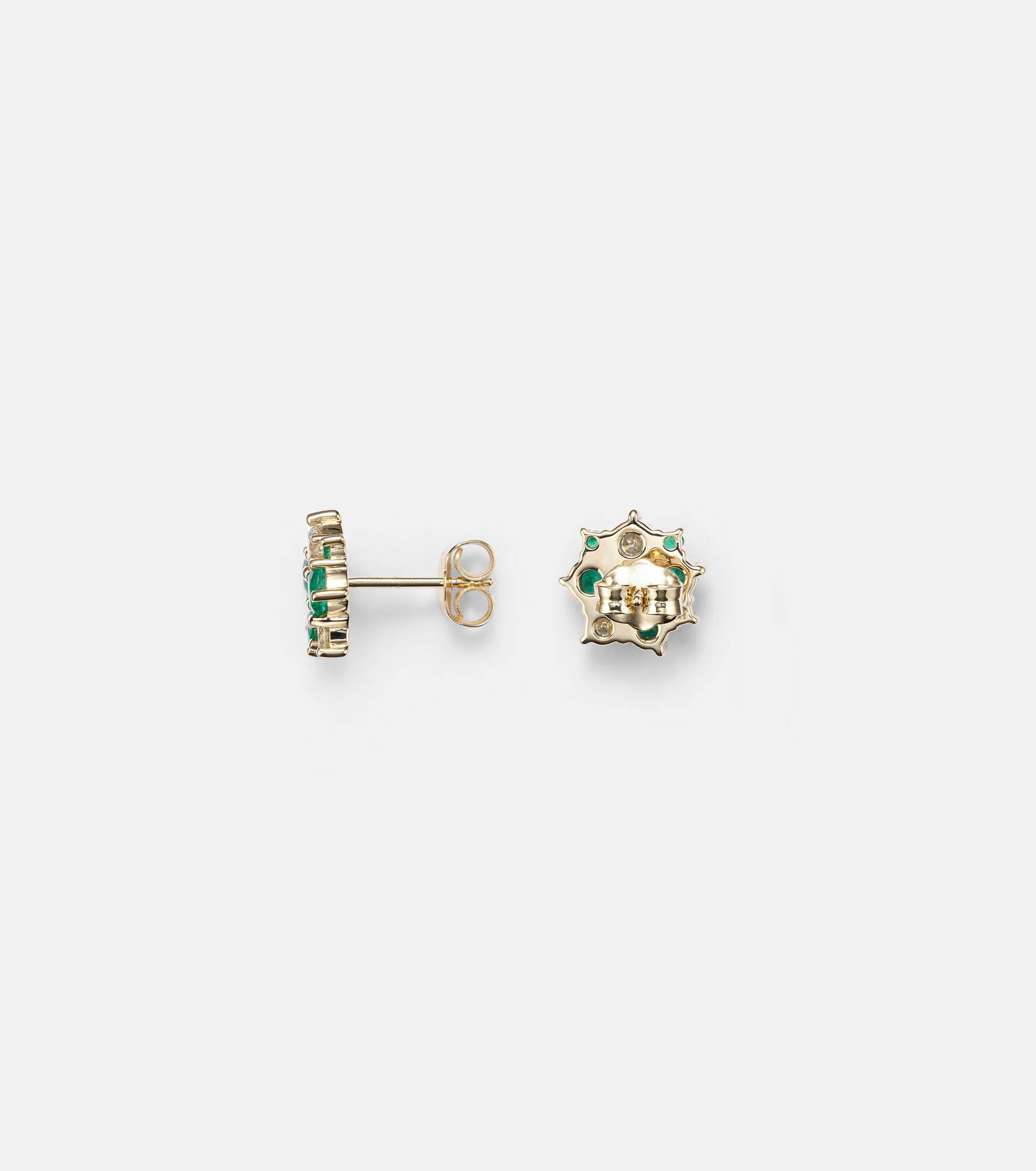 Cocktail 14kt gold earrings with emeralds and diamonds - 4