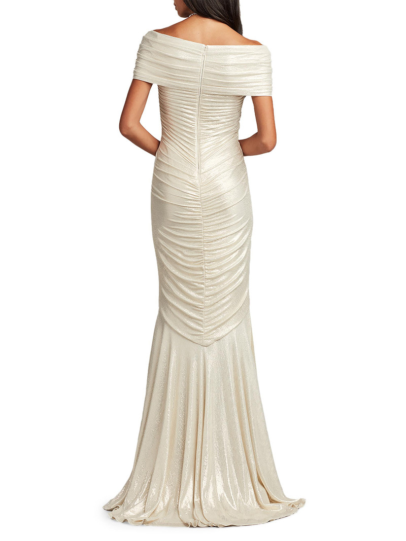 Women's Metallic Lace Shirred Gown - Ivory 4